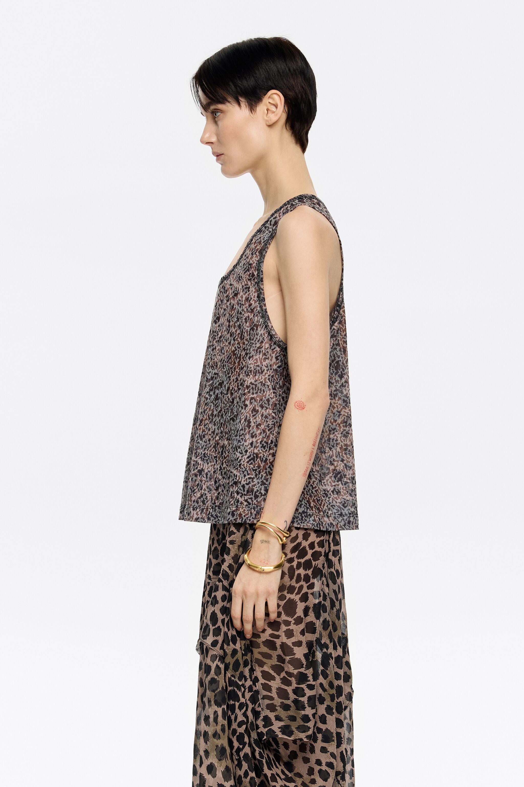 Khaki Cheetah asymmetric fluid skirt
