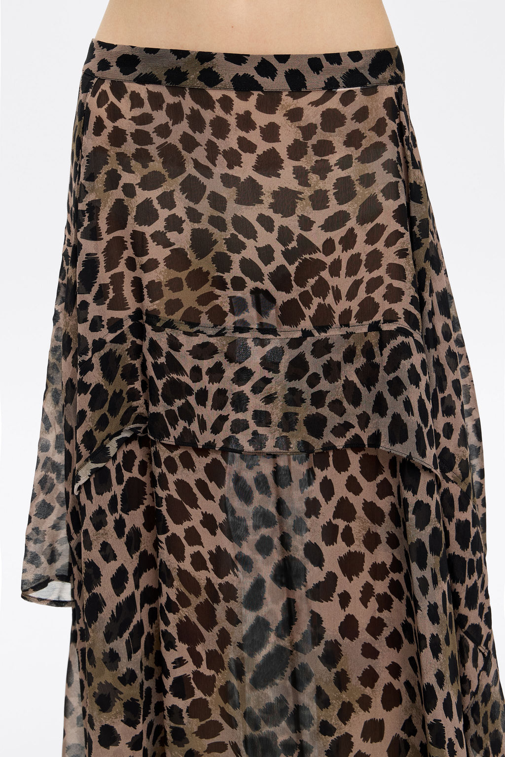 Khaki Cheetah asymmetric fluid skirt