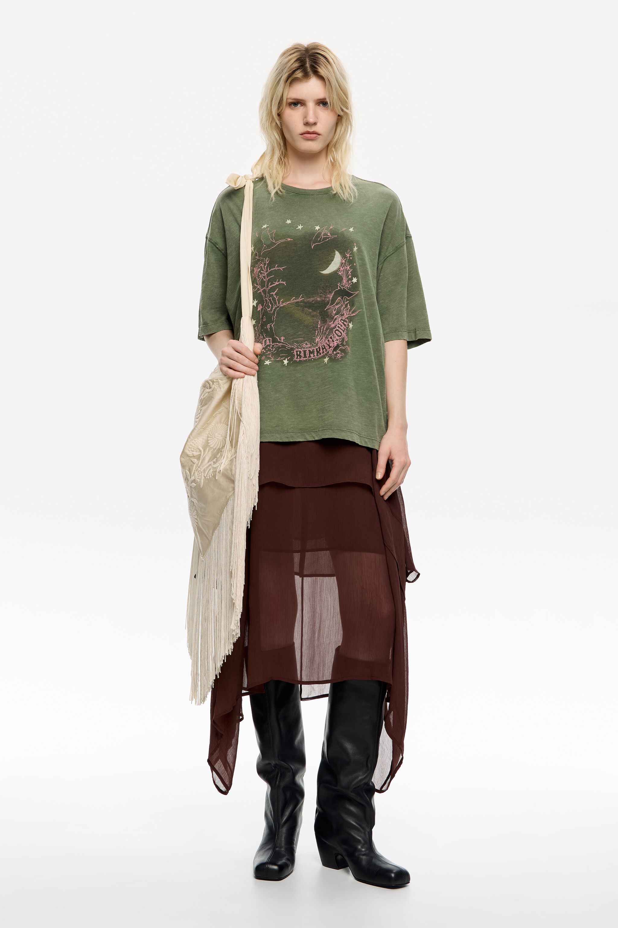 Brown fluid asymmetric skirt