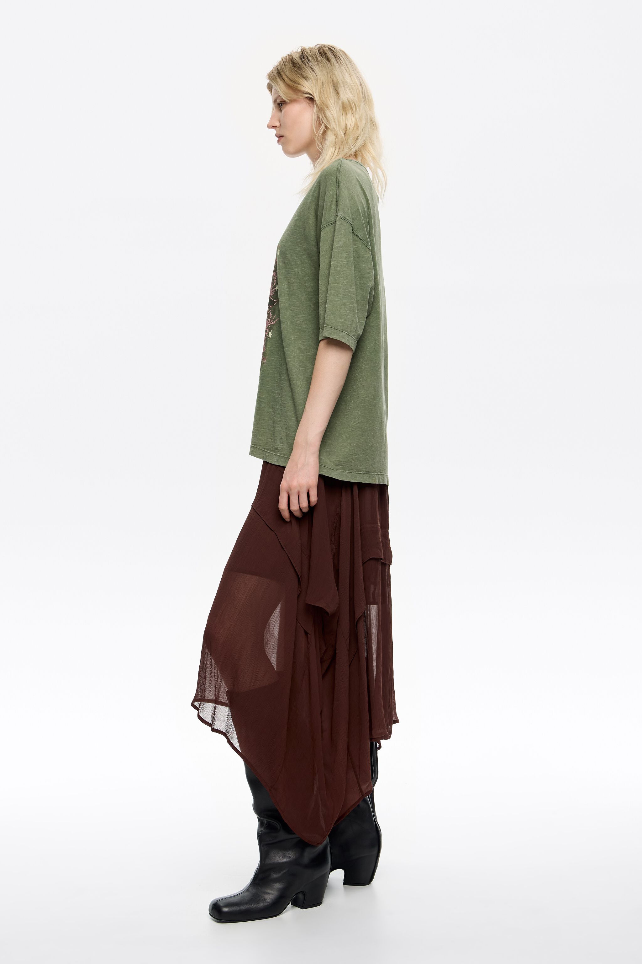 Brown fluid asymmetric skirt