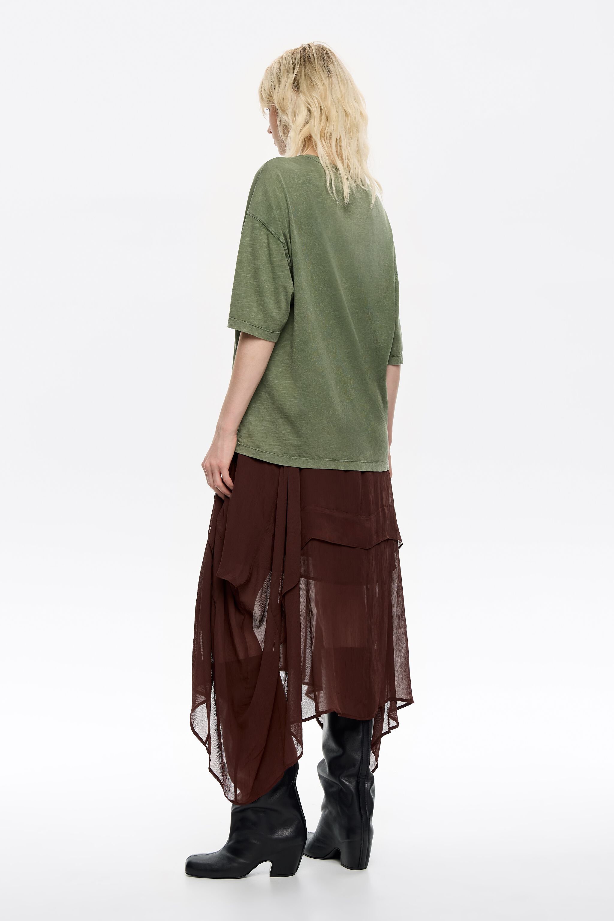 Brown fluid asymmetric skirt