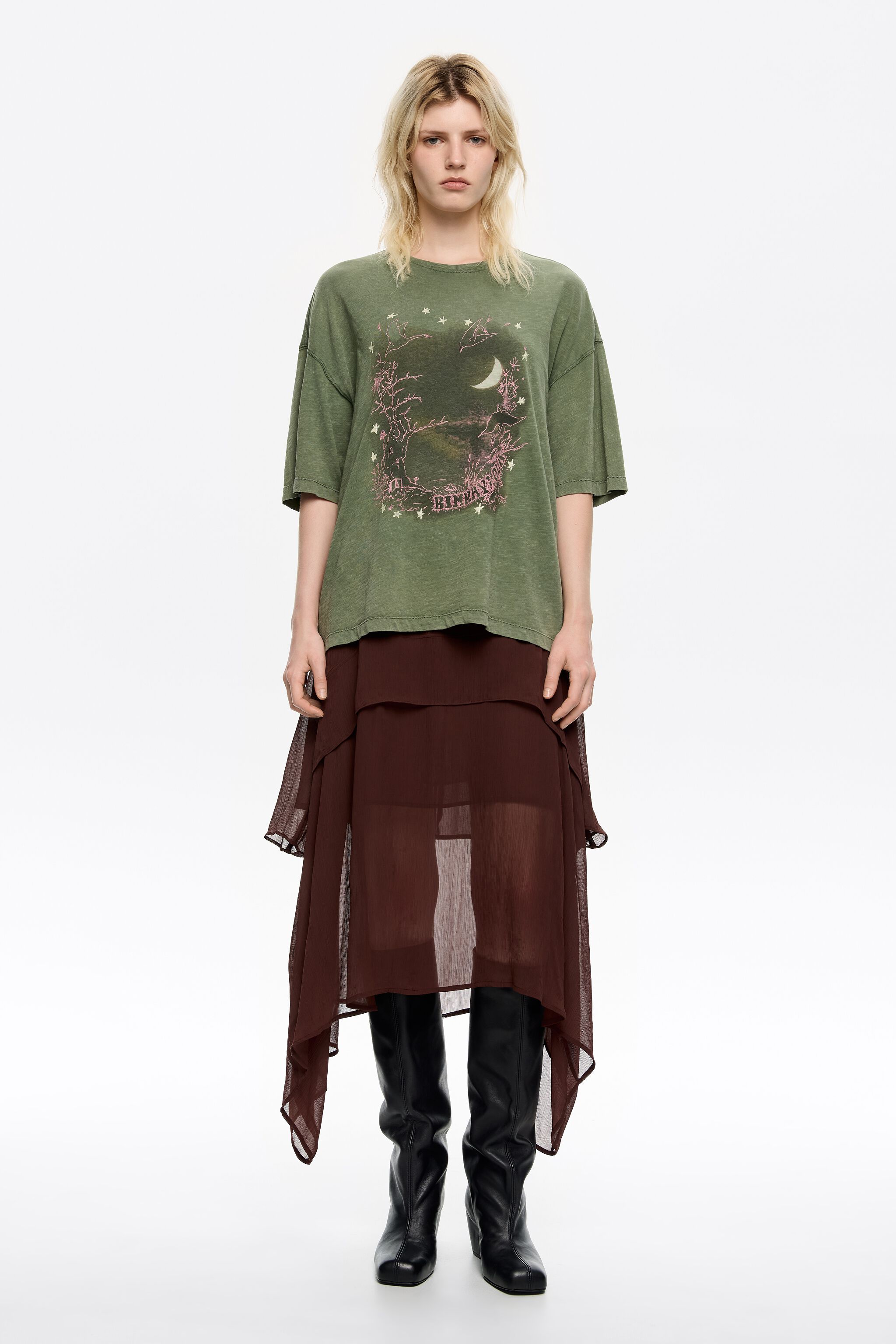 Brown fluid asymmetric skirt