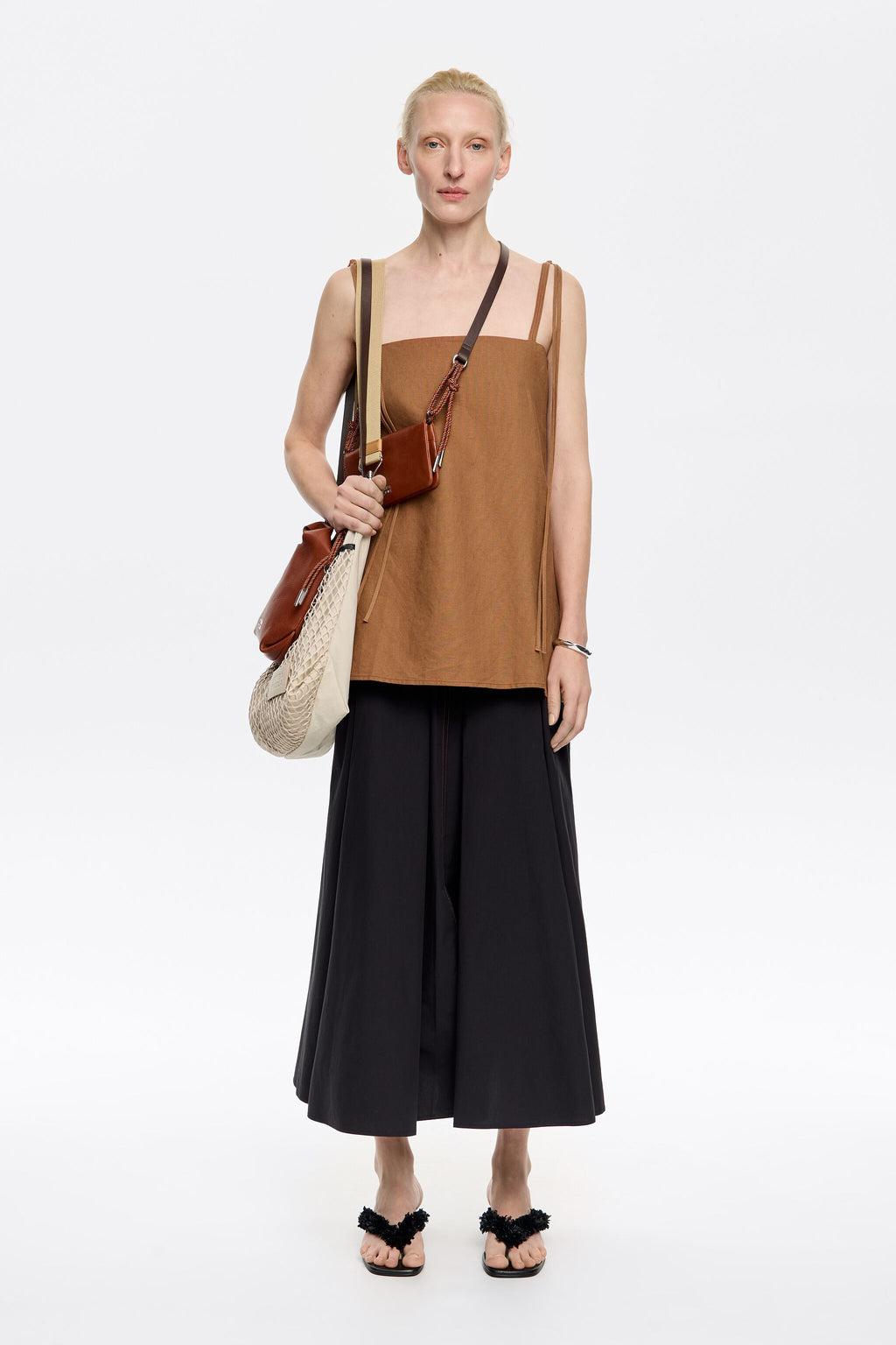 Black A-line midi skirt