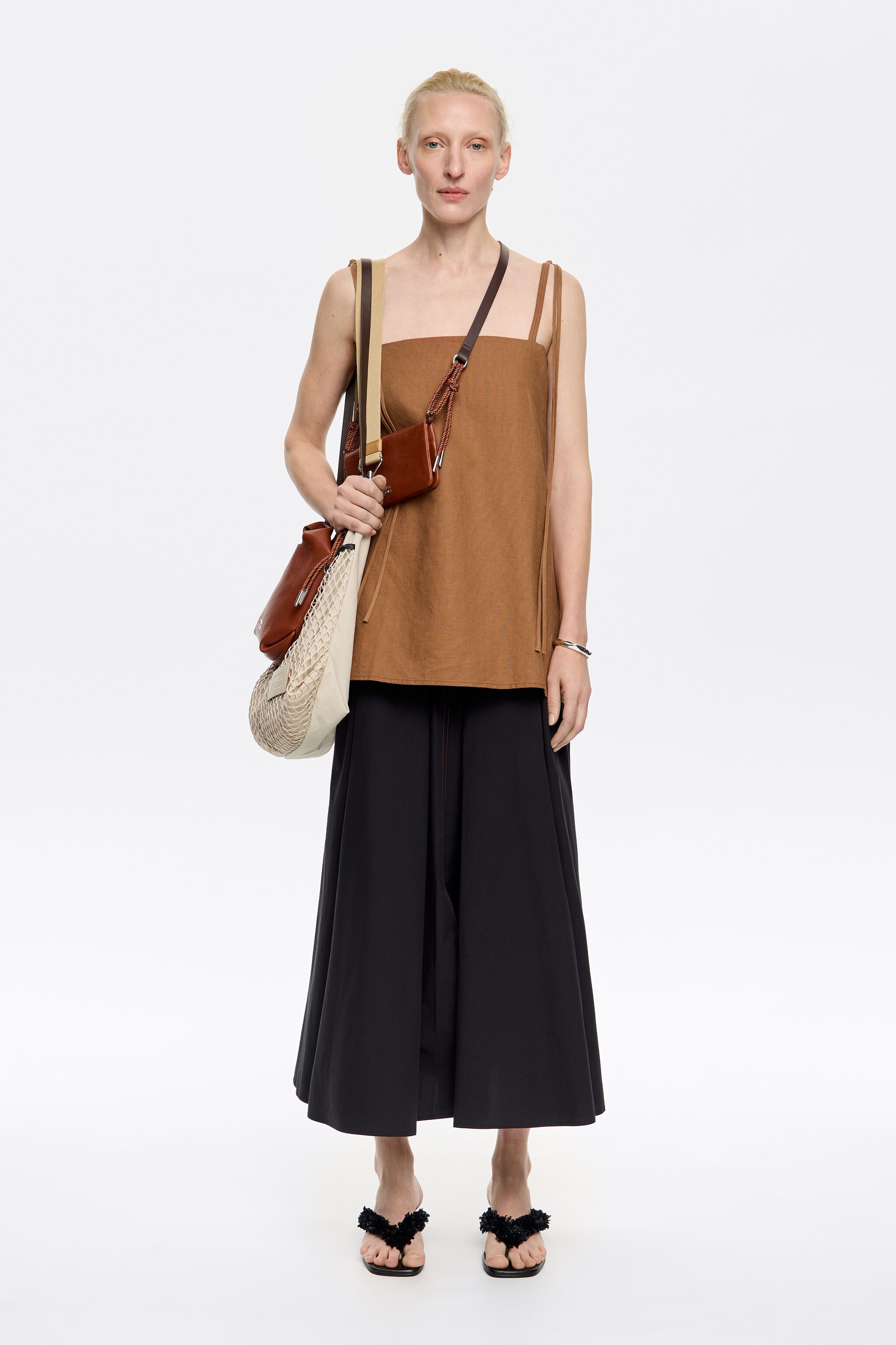 Black A-line midi skirt