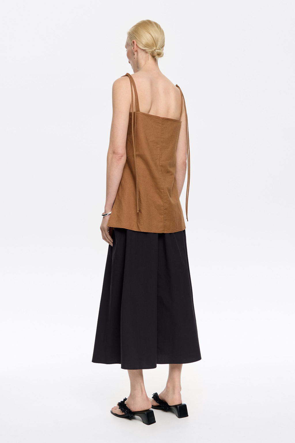 Black A-line midi skirt