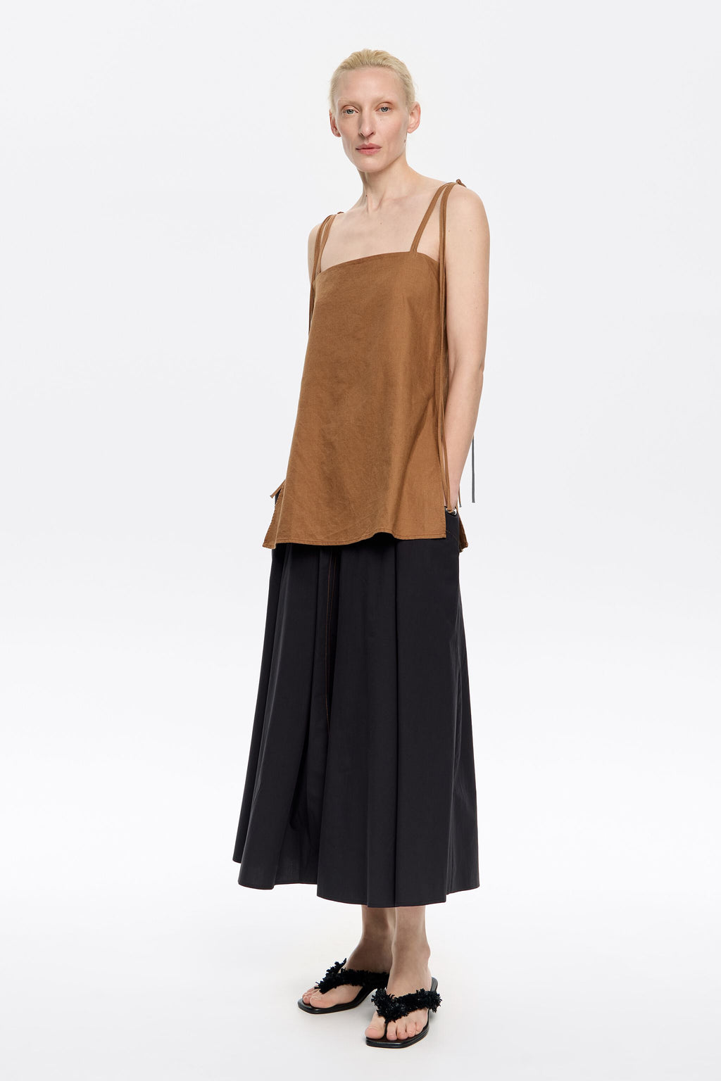 Black A-line midi skirt