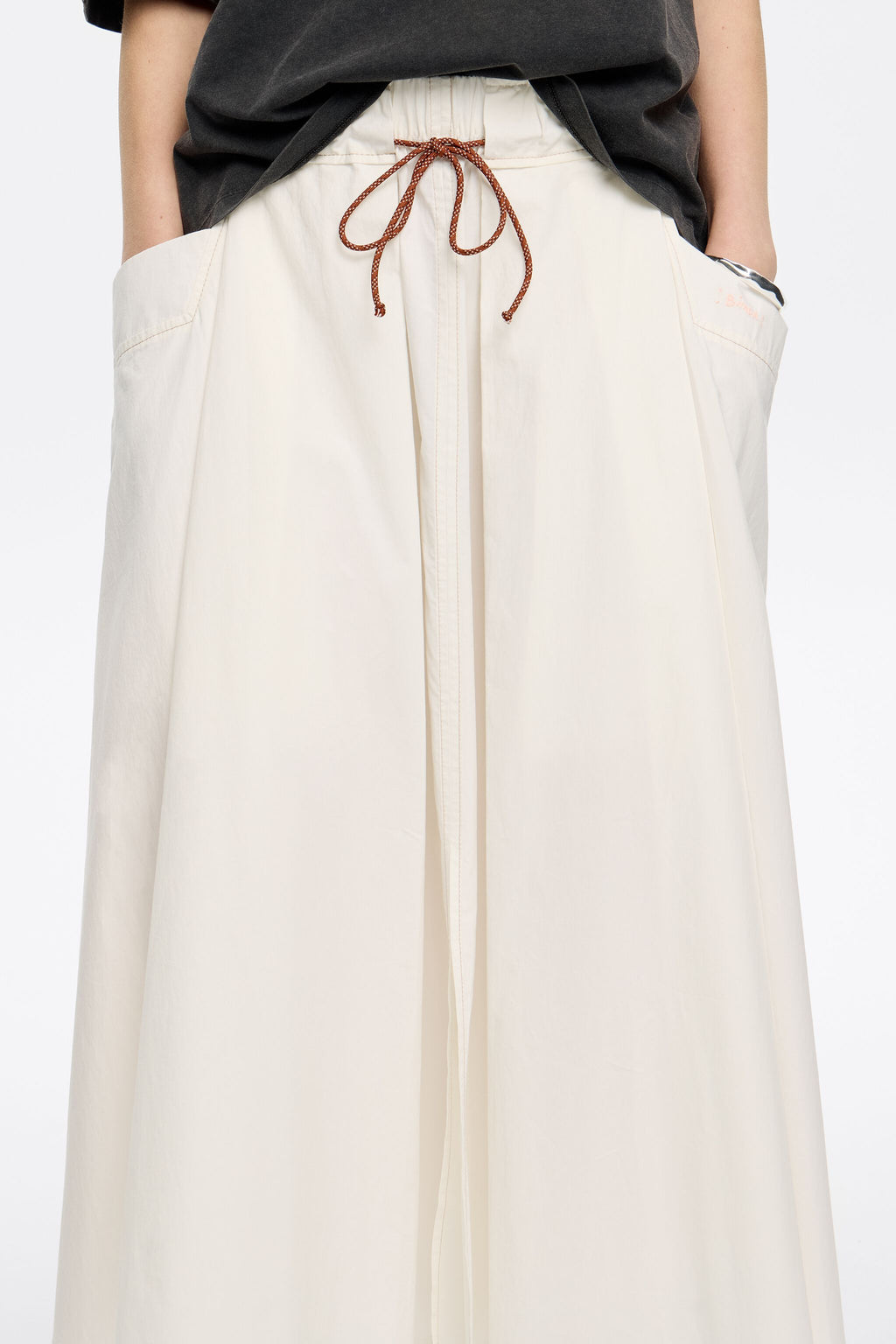 White A-line midi skirt