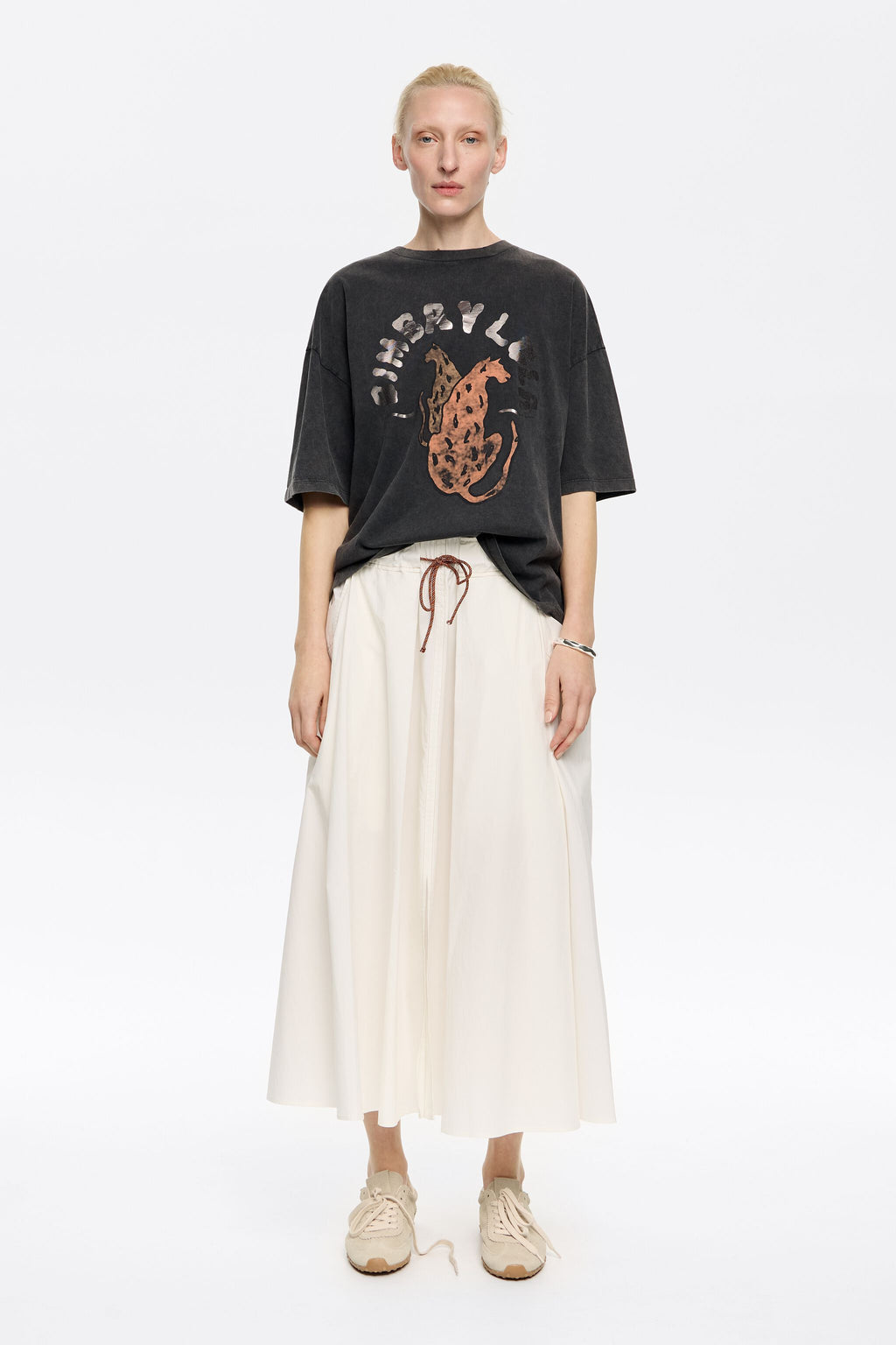 White A-line midi skirt