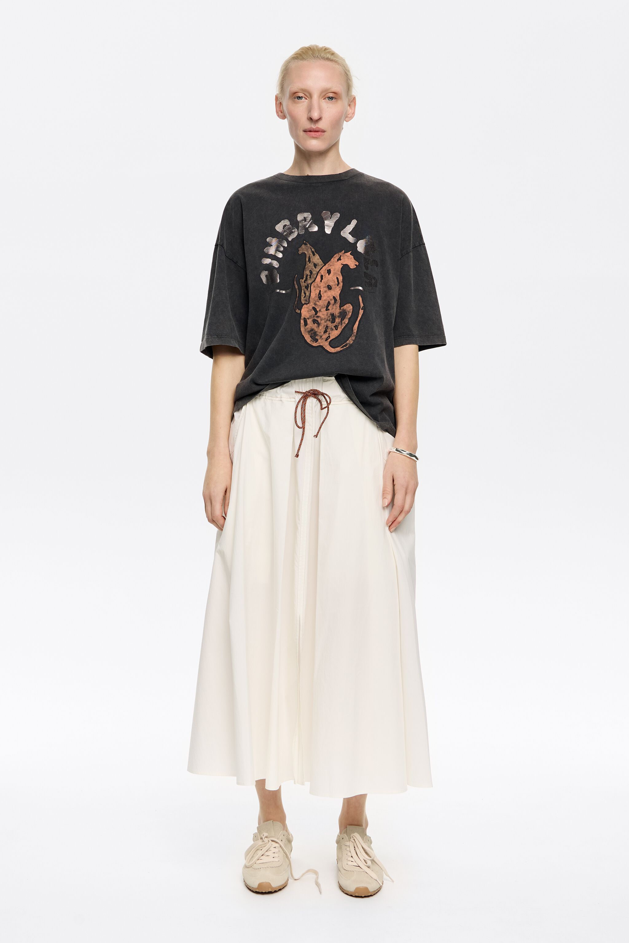 White A-line midi skirt