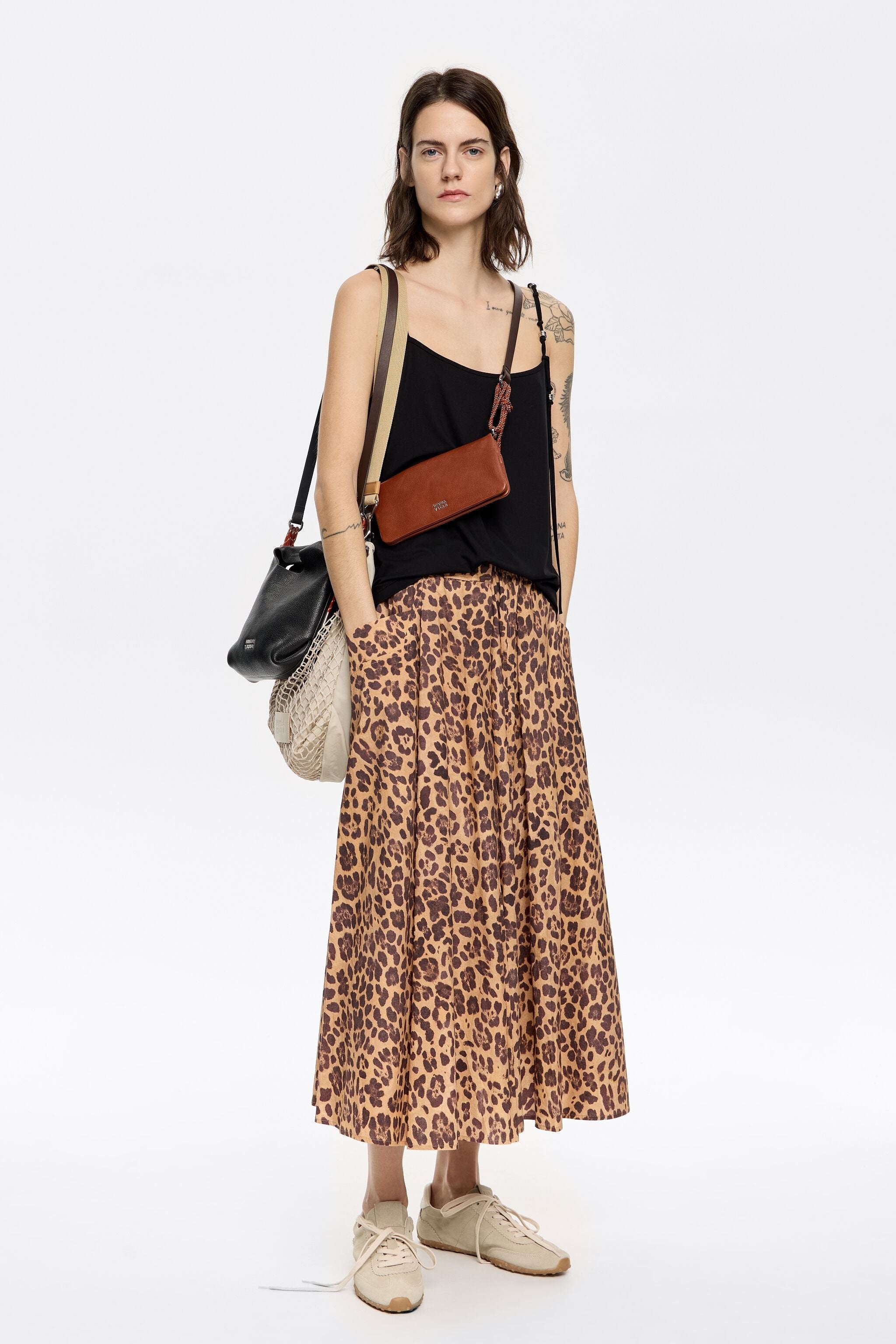 Beige Leopard A-line skirt