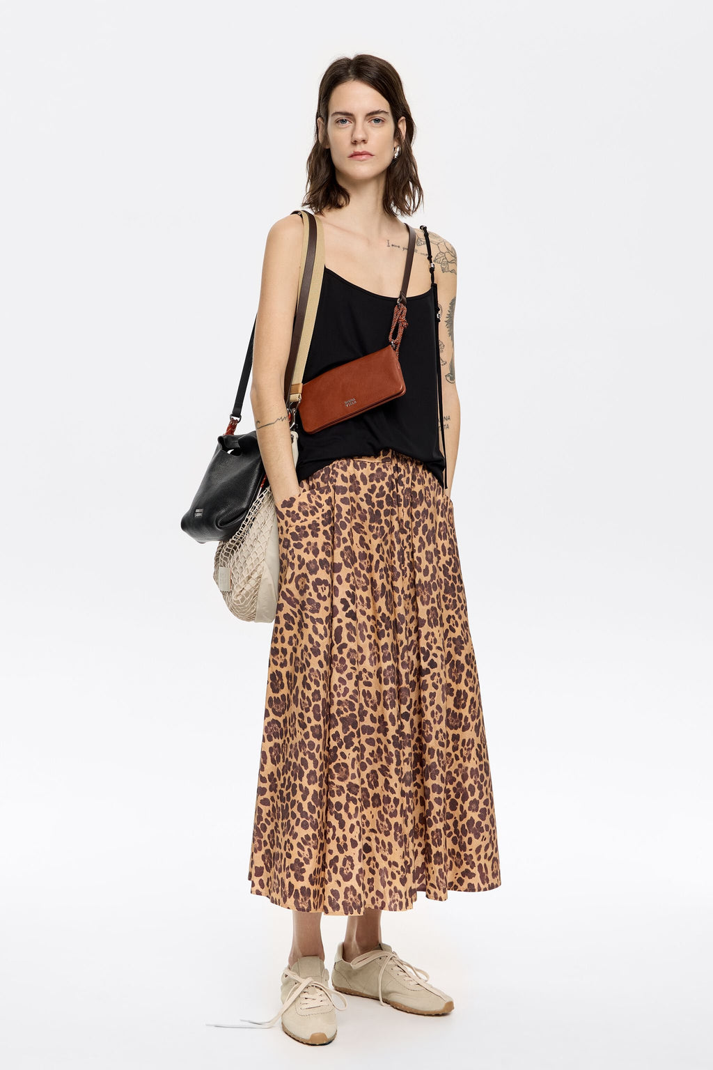 Beige Leopard A-line skirt