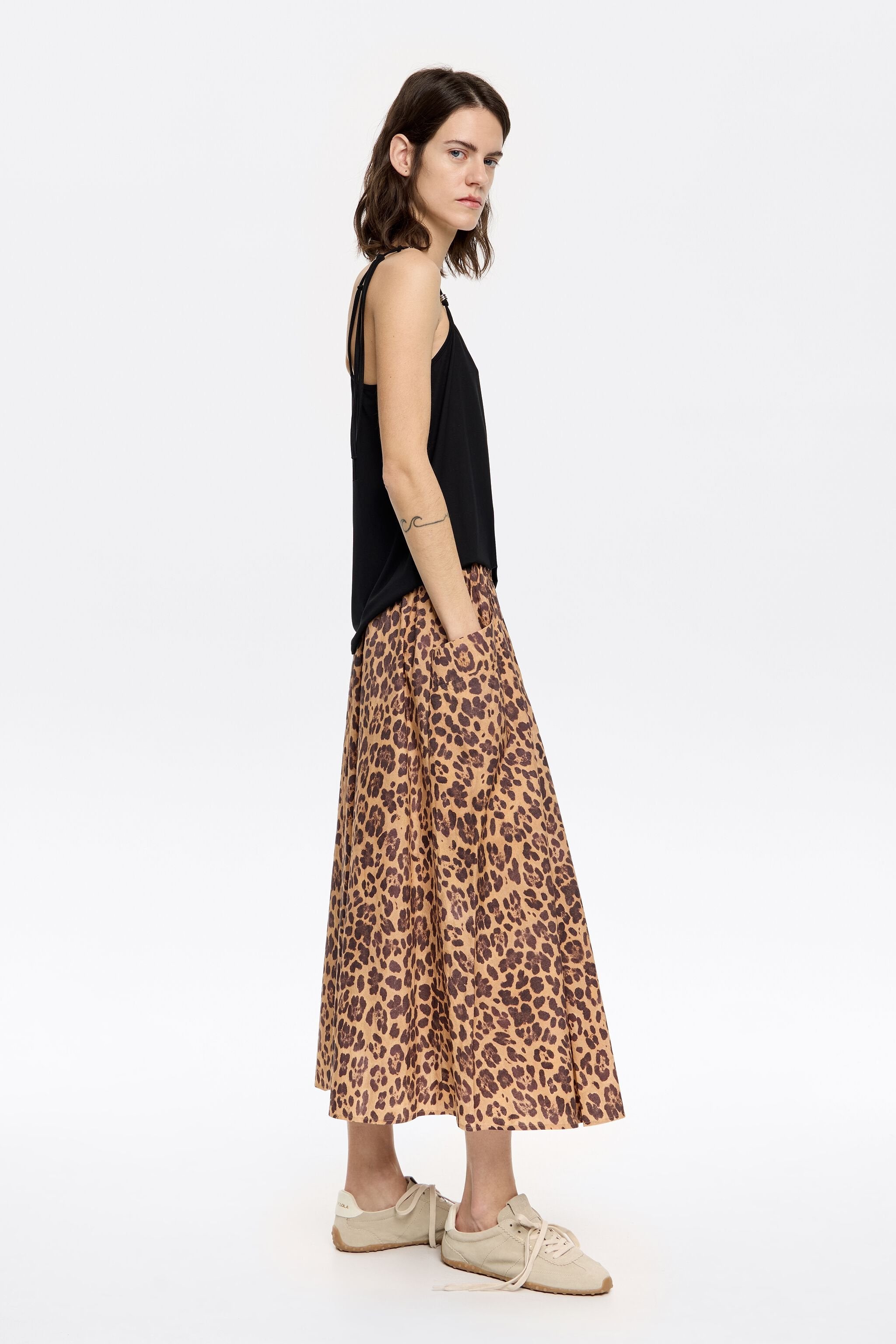 Beige Leopard A-line skirt