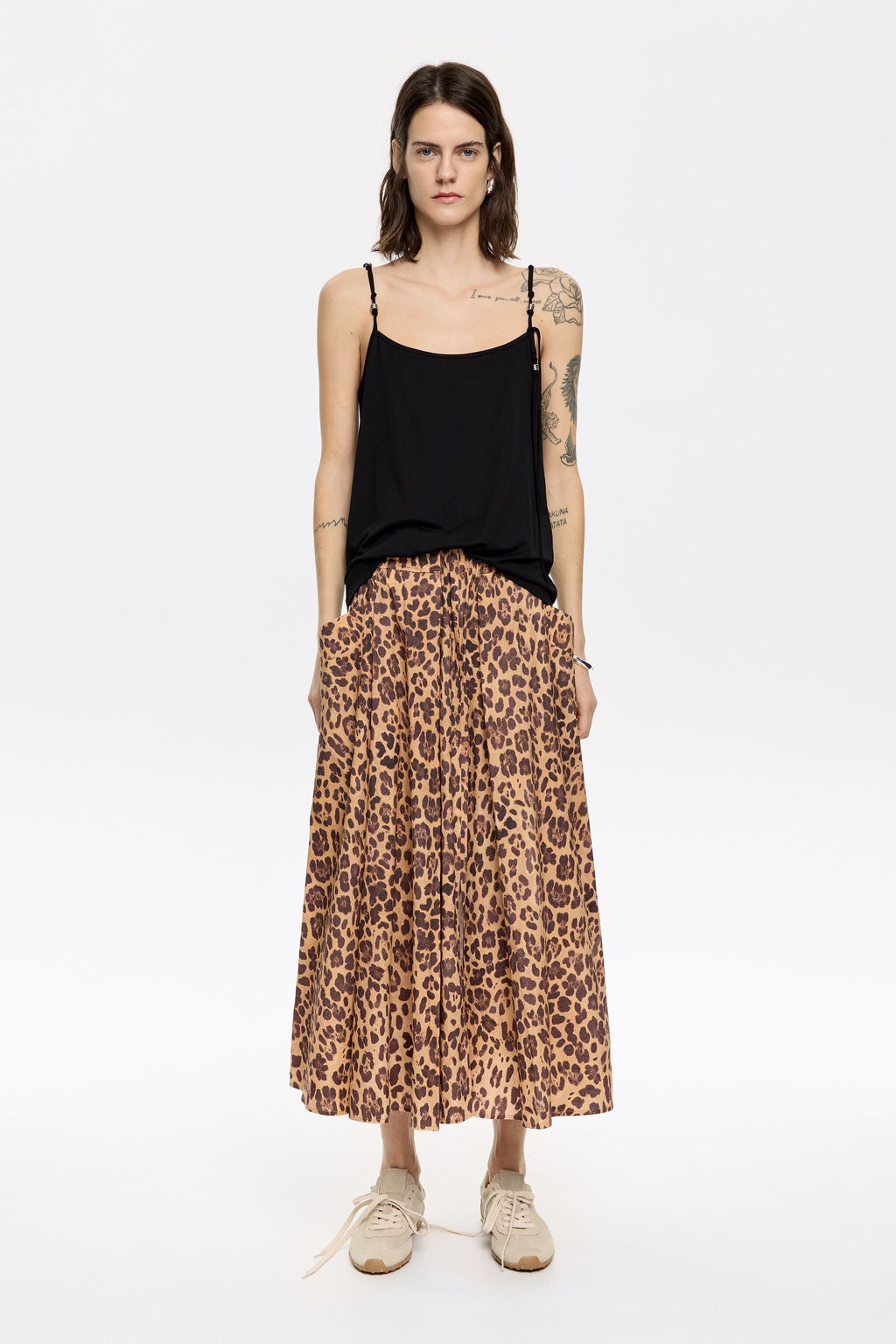 Beige Leopard A-line skirt