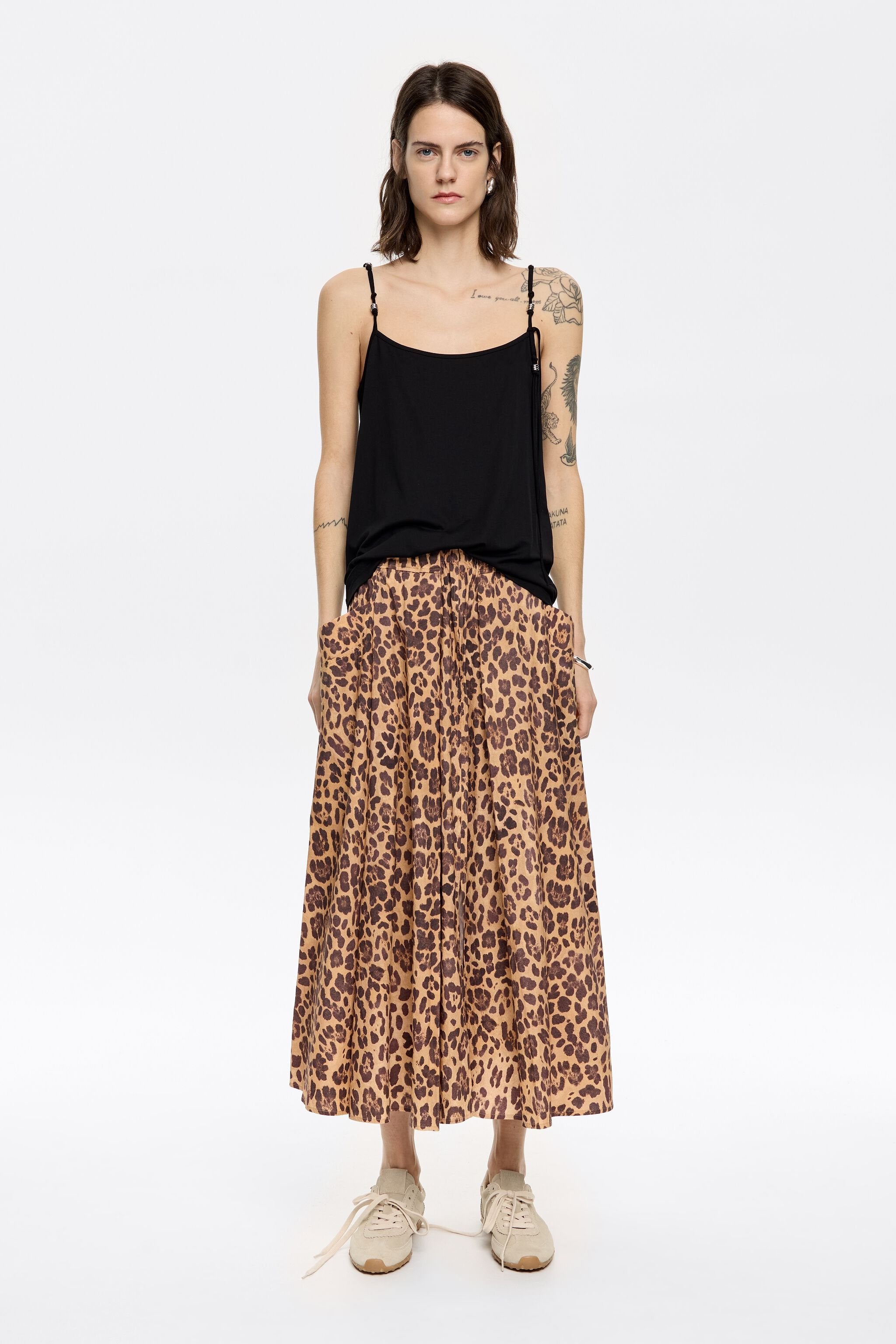 Beige Leopard A-line skirt