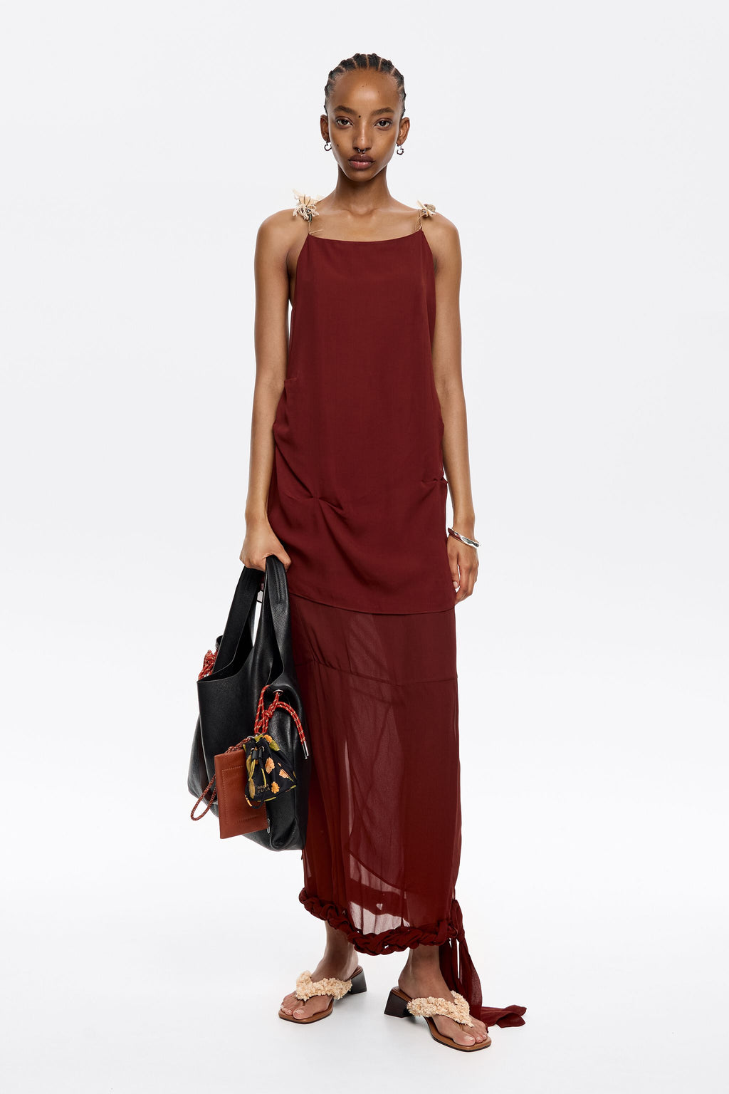 Brown viscose wrap midi skirt