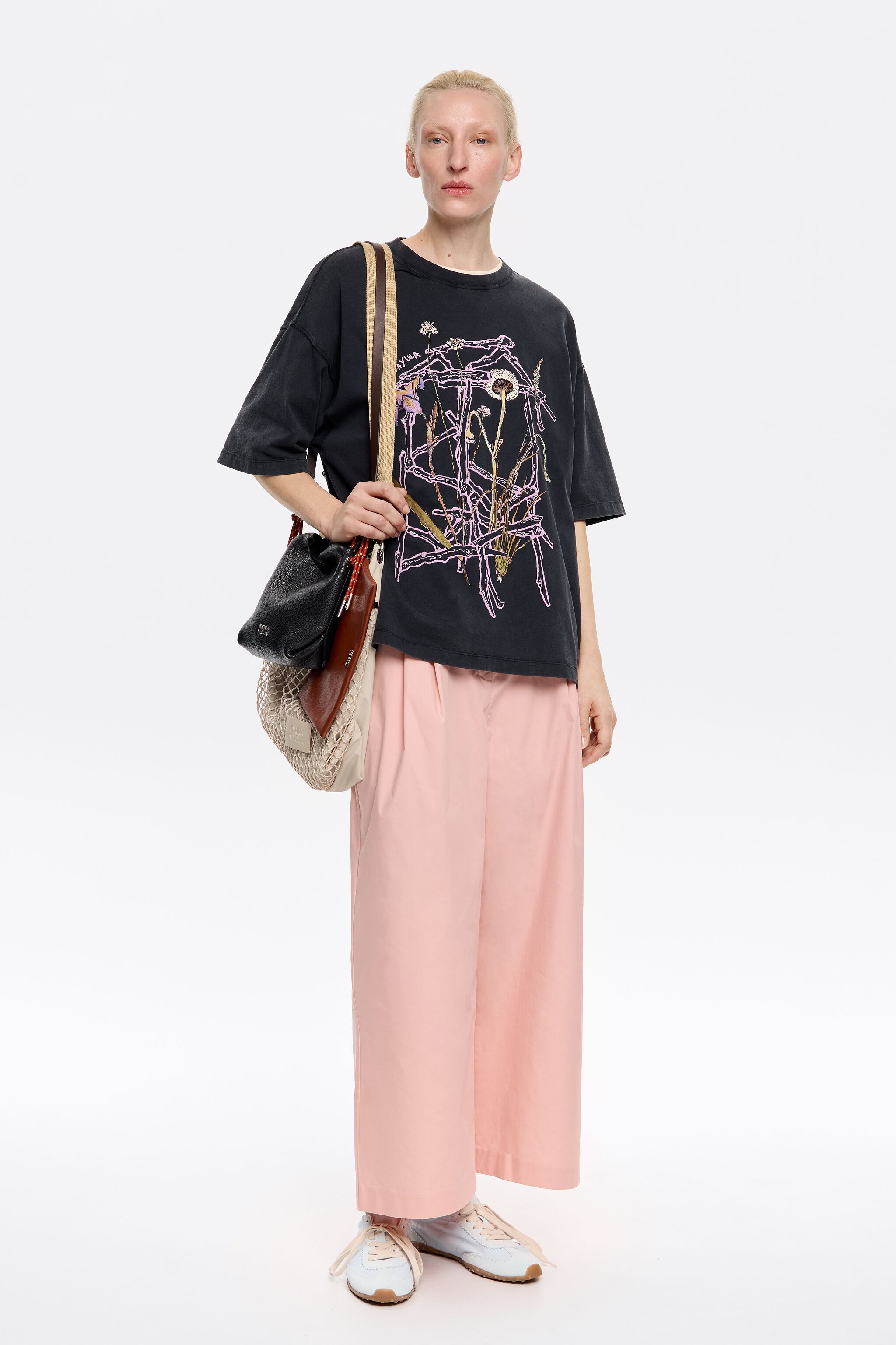 Light pink darted ankle-length trousers