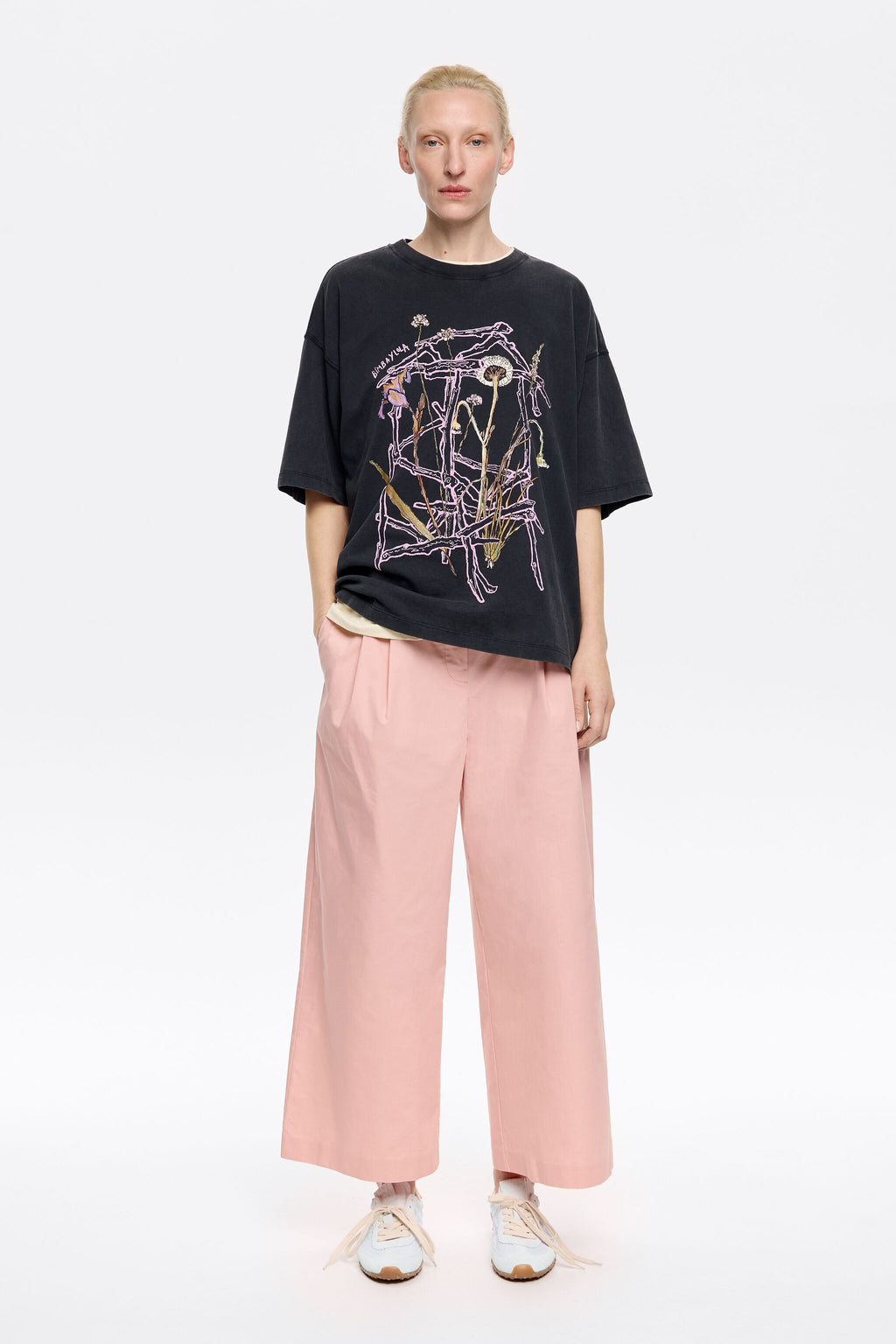 Light pink darted ankle-length trousers