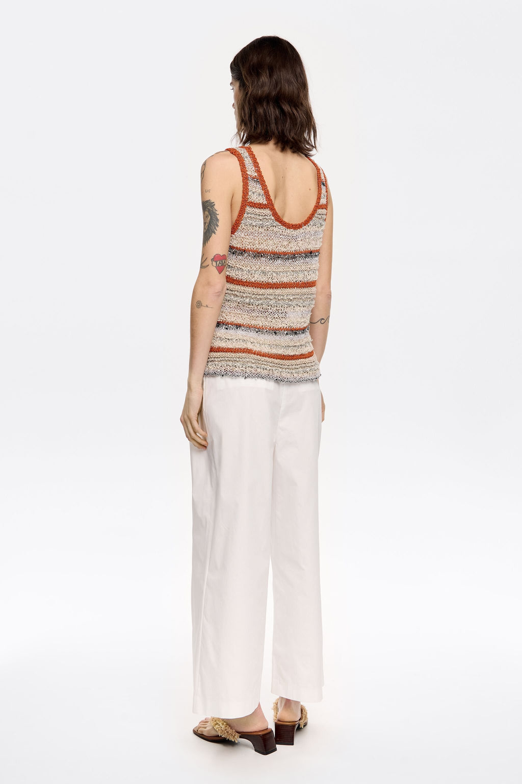 White darted ankle-length trousers