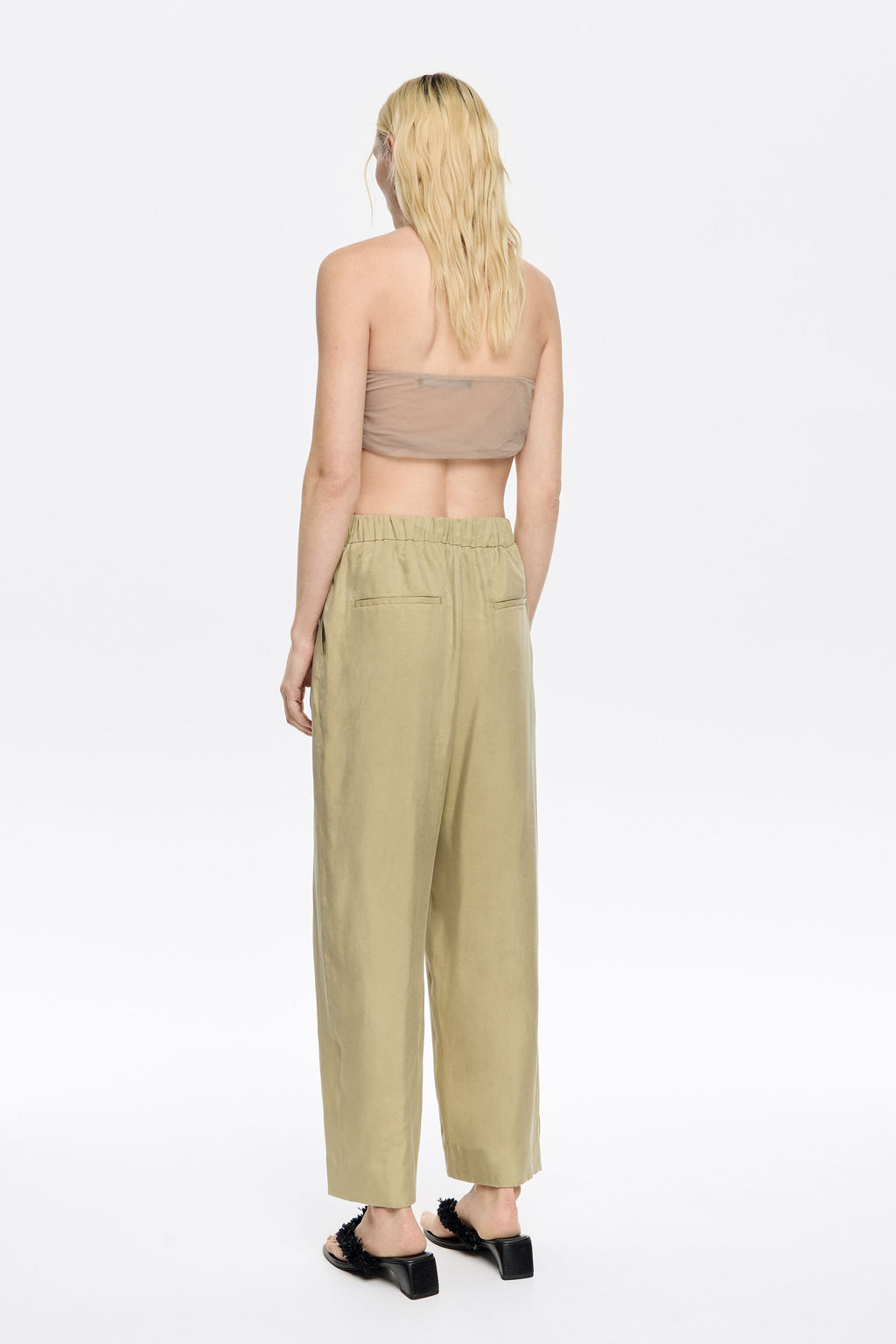 Light khaki fluid darted trousers
