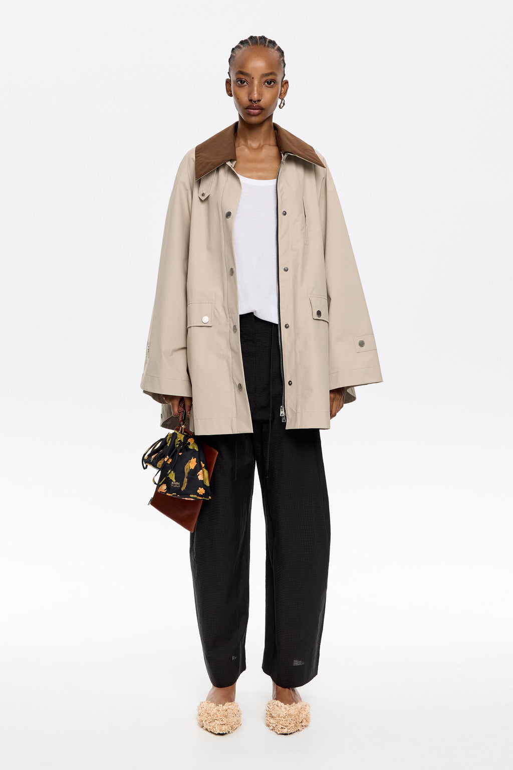 Textured black darted trousers