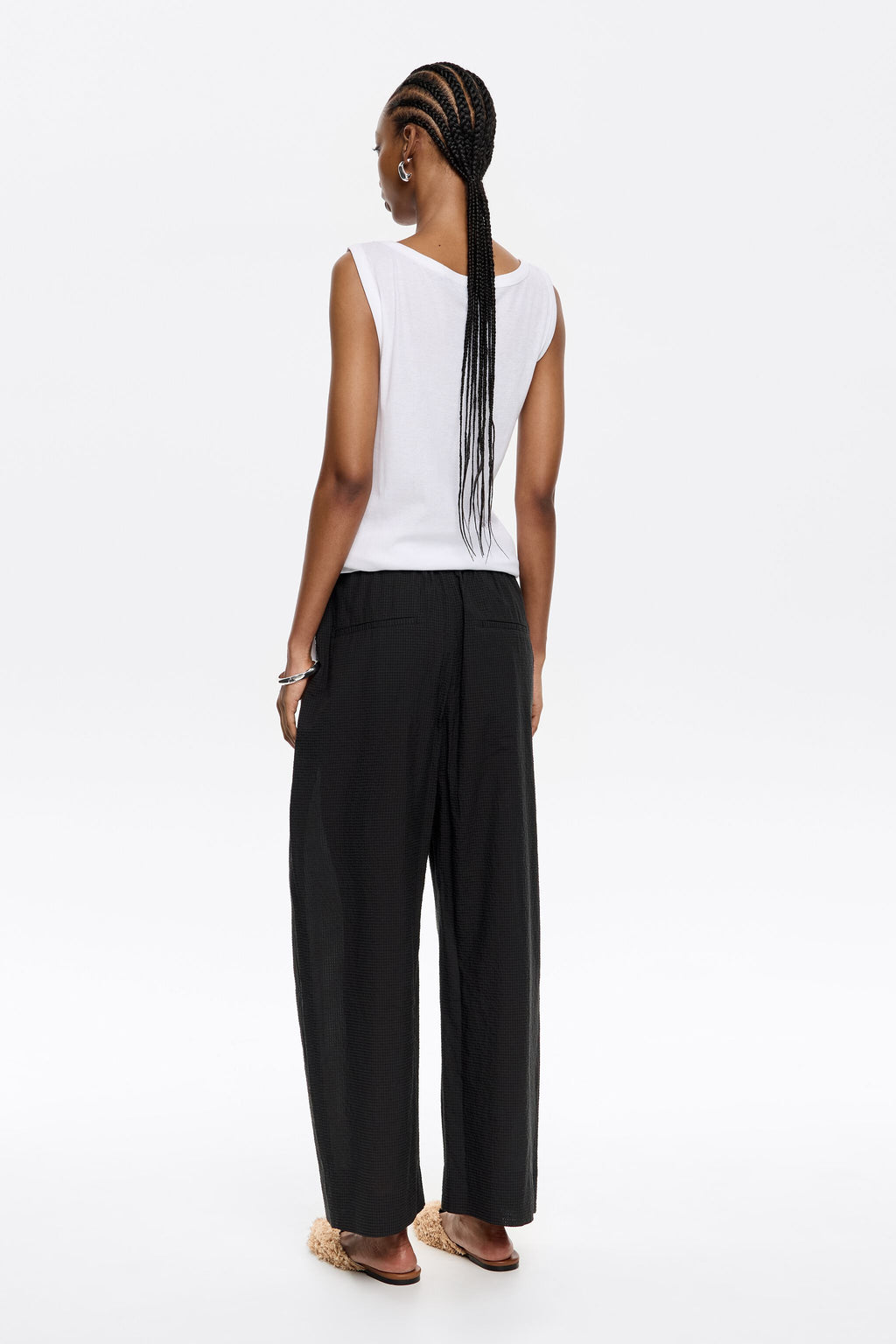 Textured black darted trousers