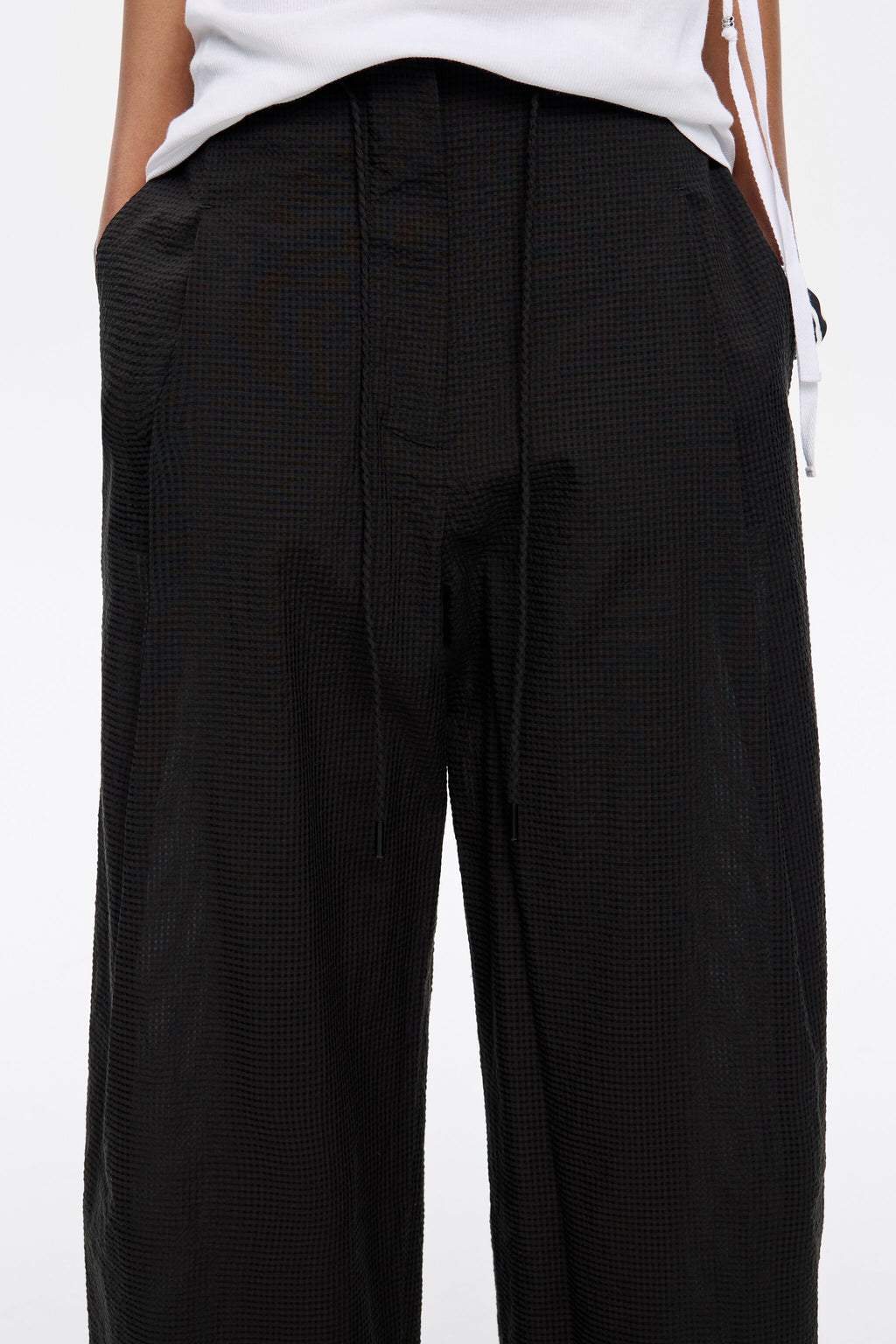 Textured black darted trousers