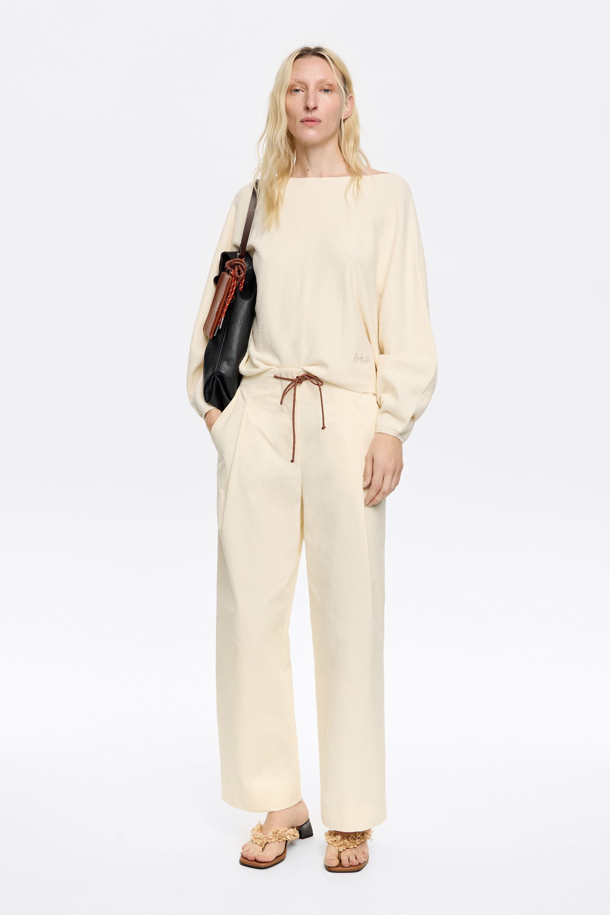Vanilla cotton darted trousers