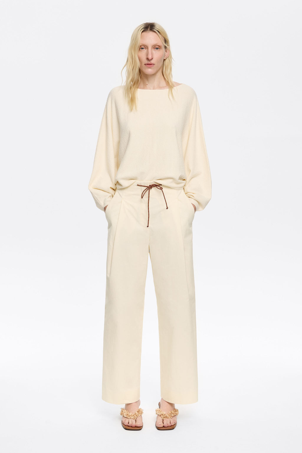 Vanilla cotton darted trousers