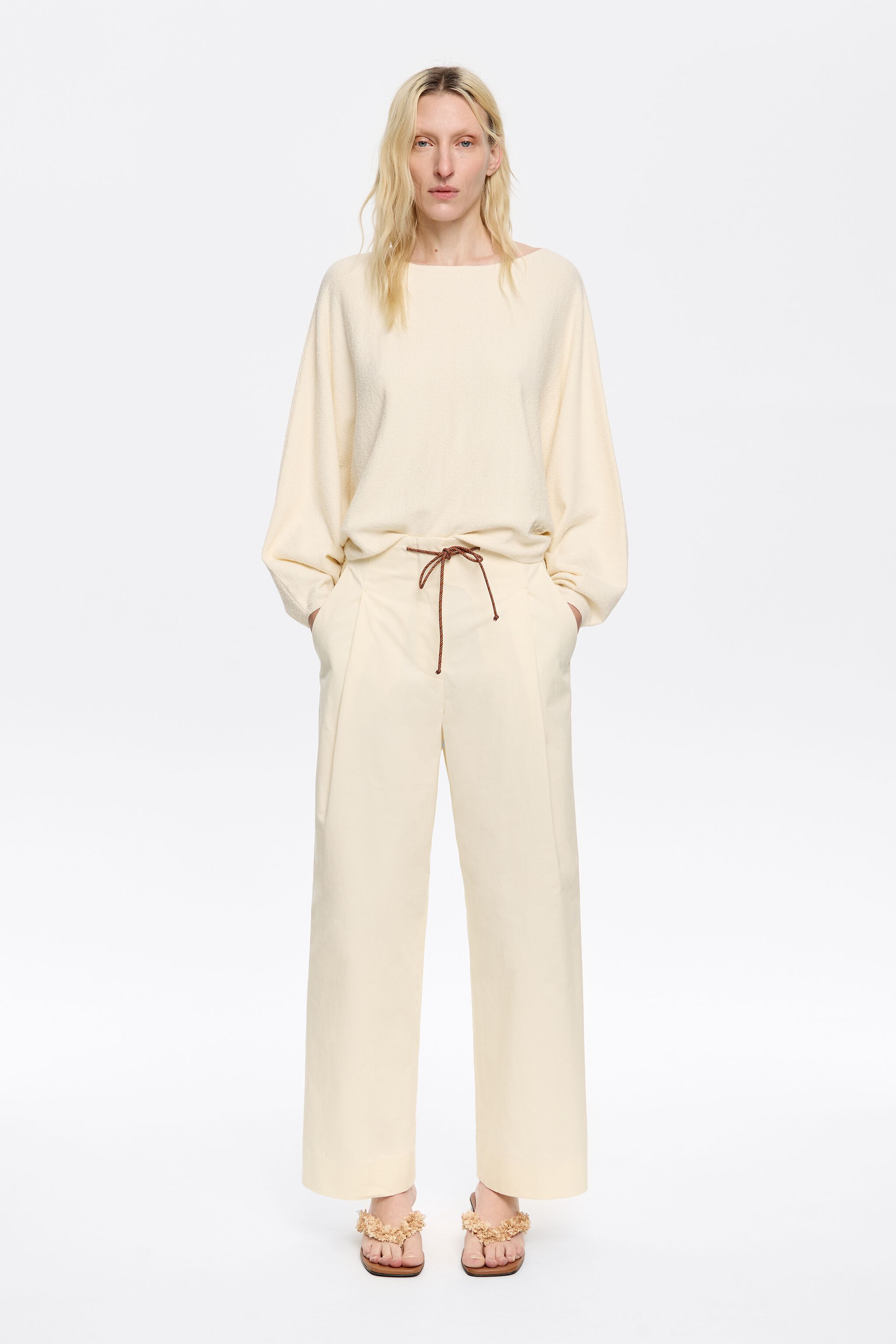 Vanilla cotton darted trousers