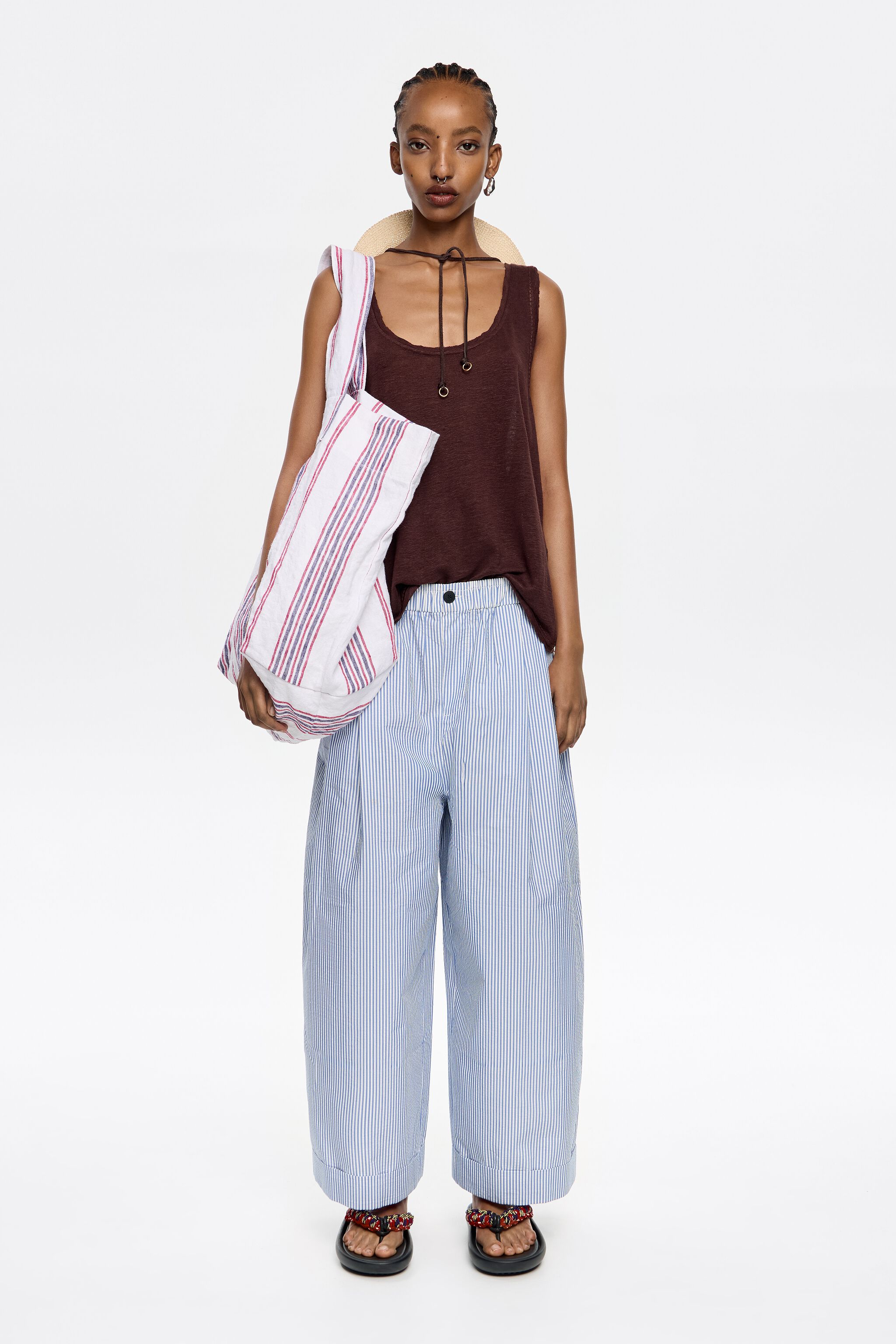 Blue striped darted trousers