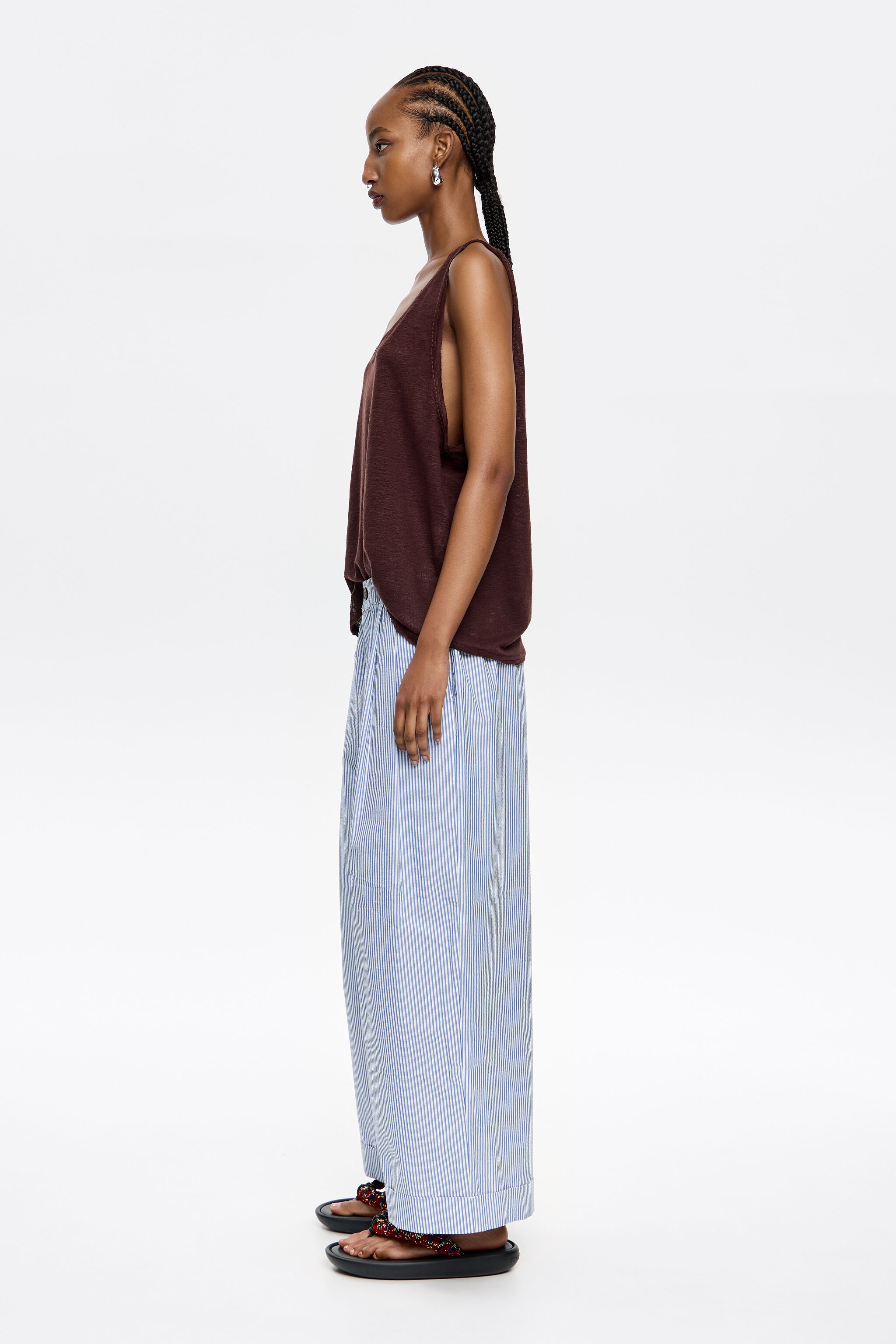 Blue striped darted trousers