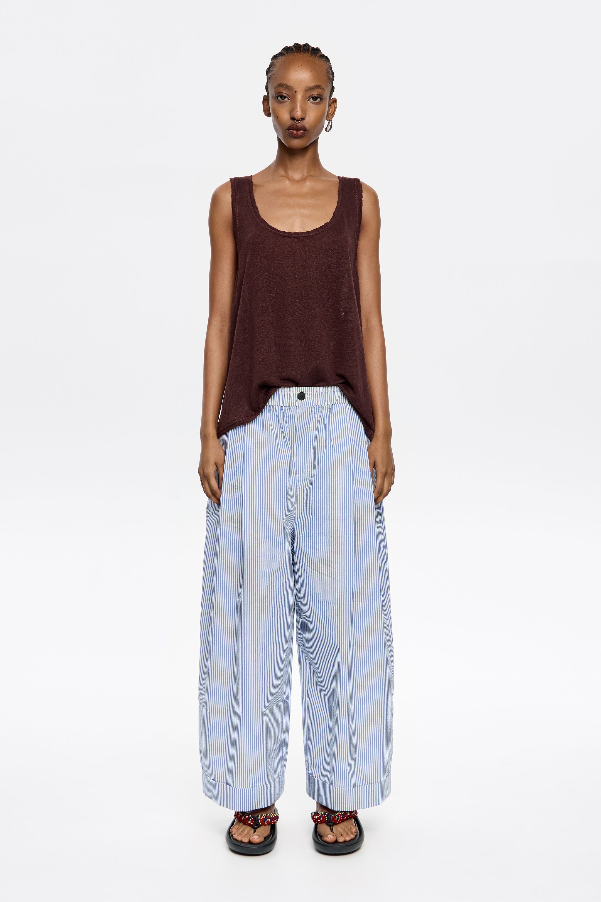 Blue striped darted trousers