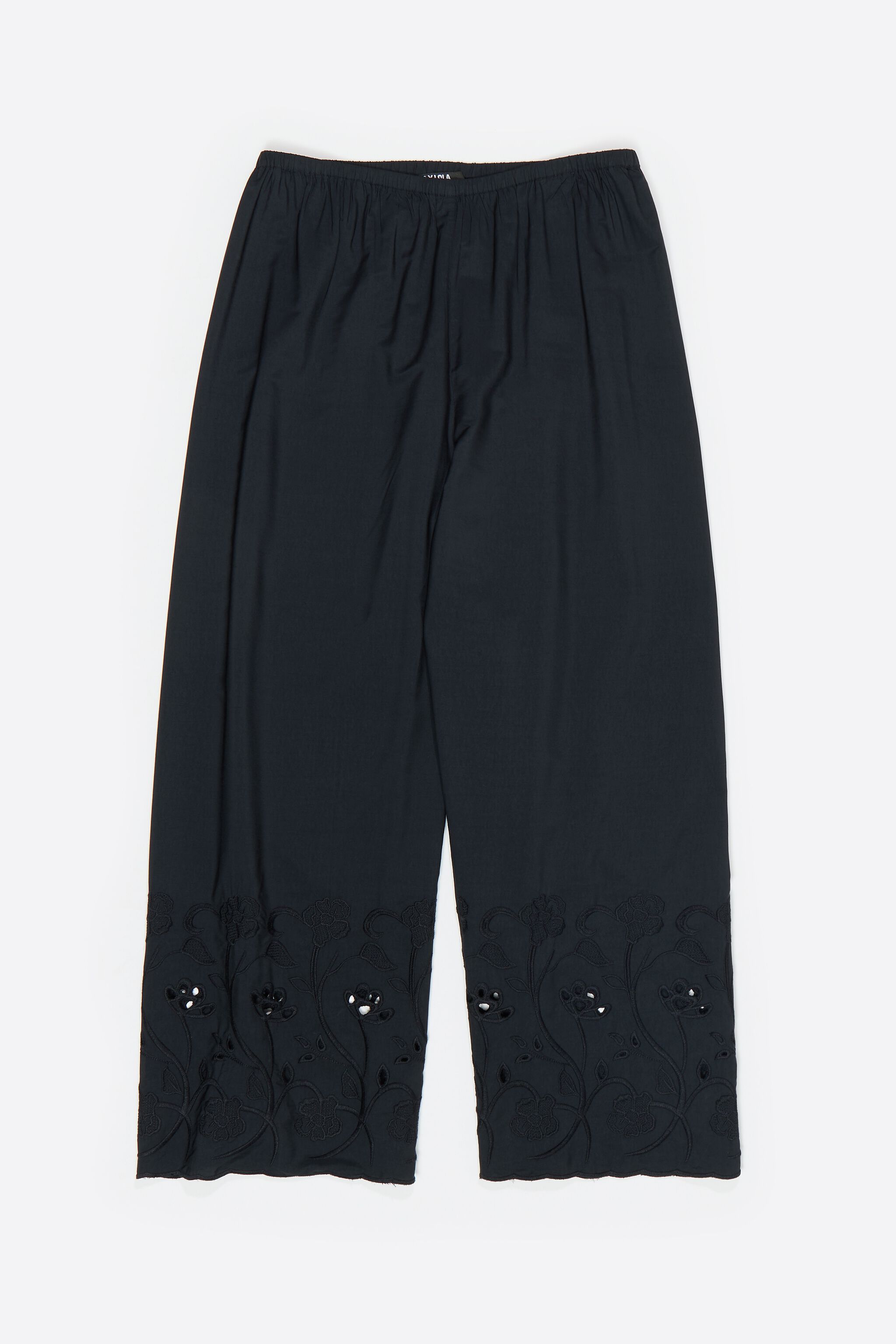 Straight black trousers with embroidery