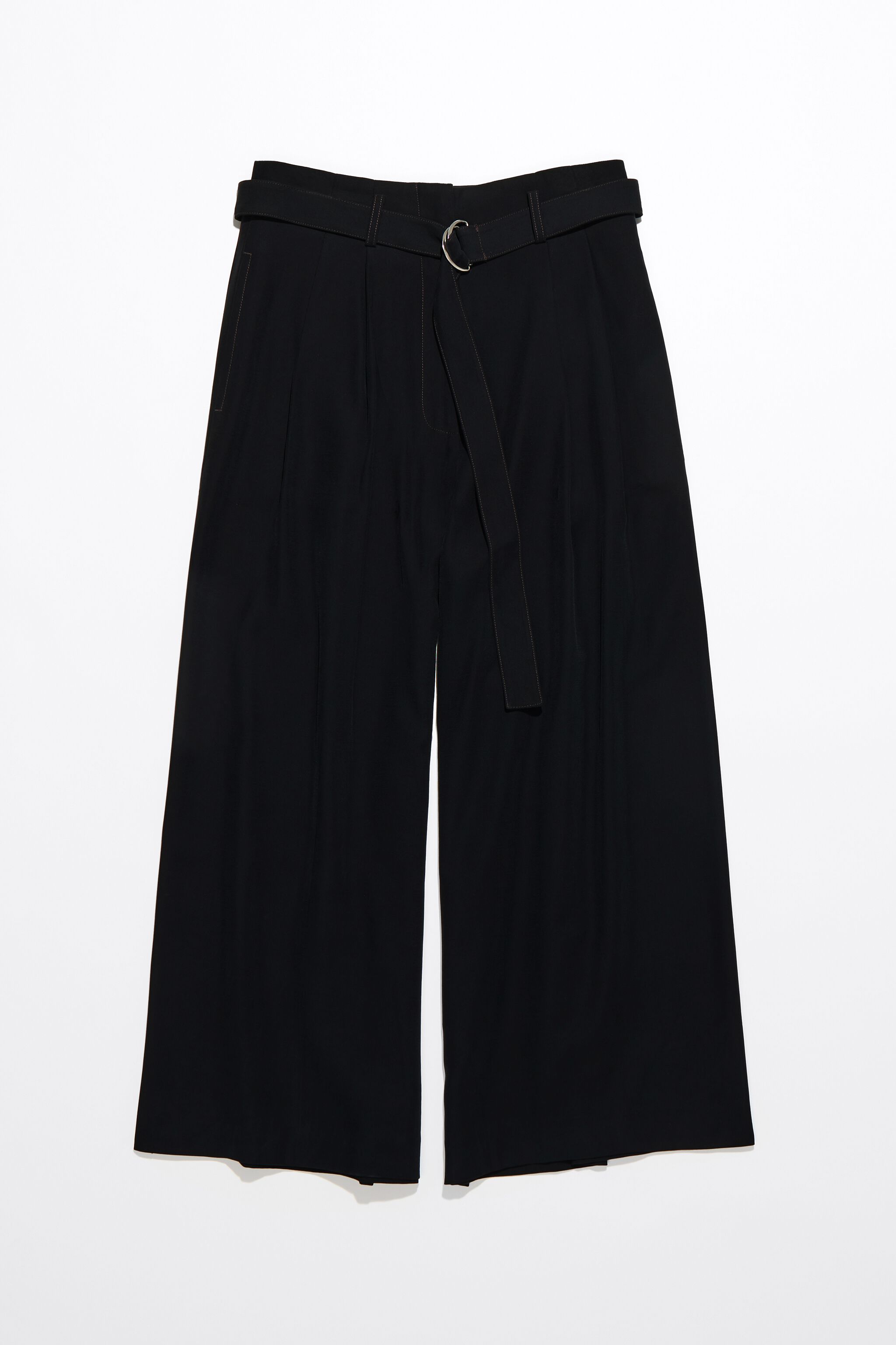 Black flared ankle-length trousers