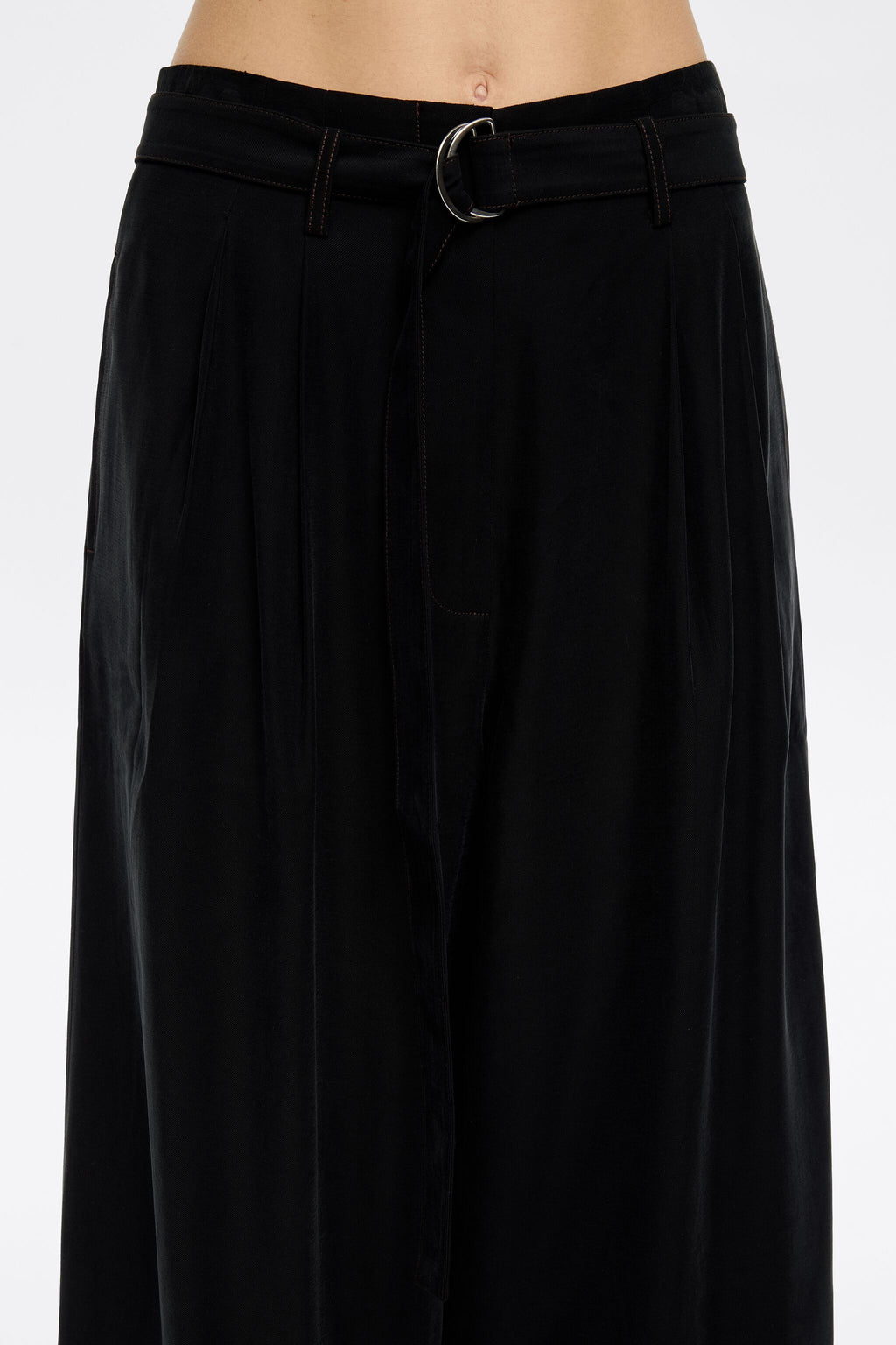 Black flared ankle-length trousers