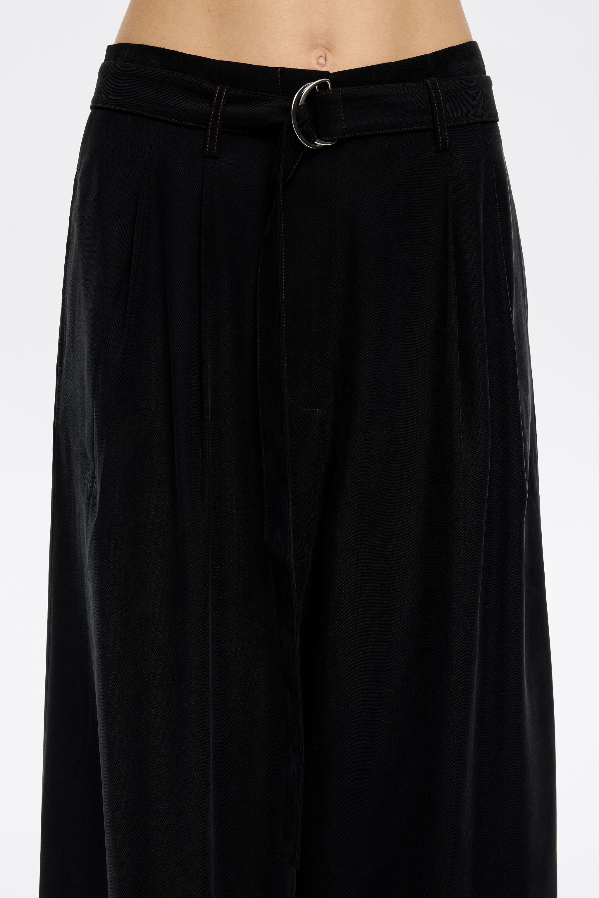 Black flared ankle-length trousers