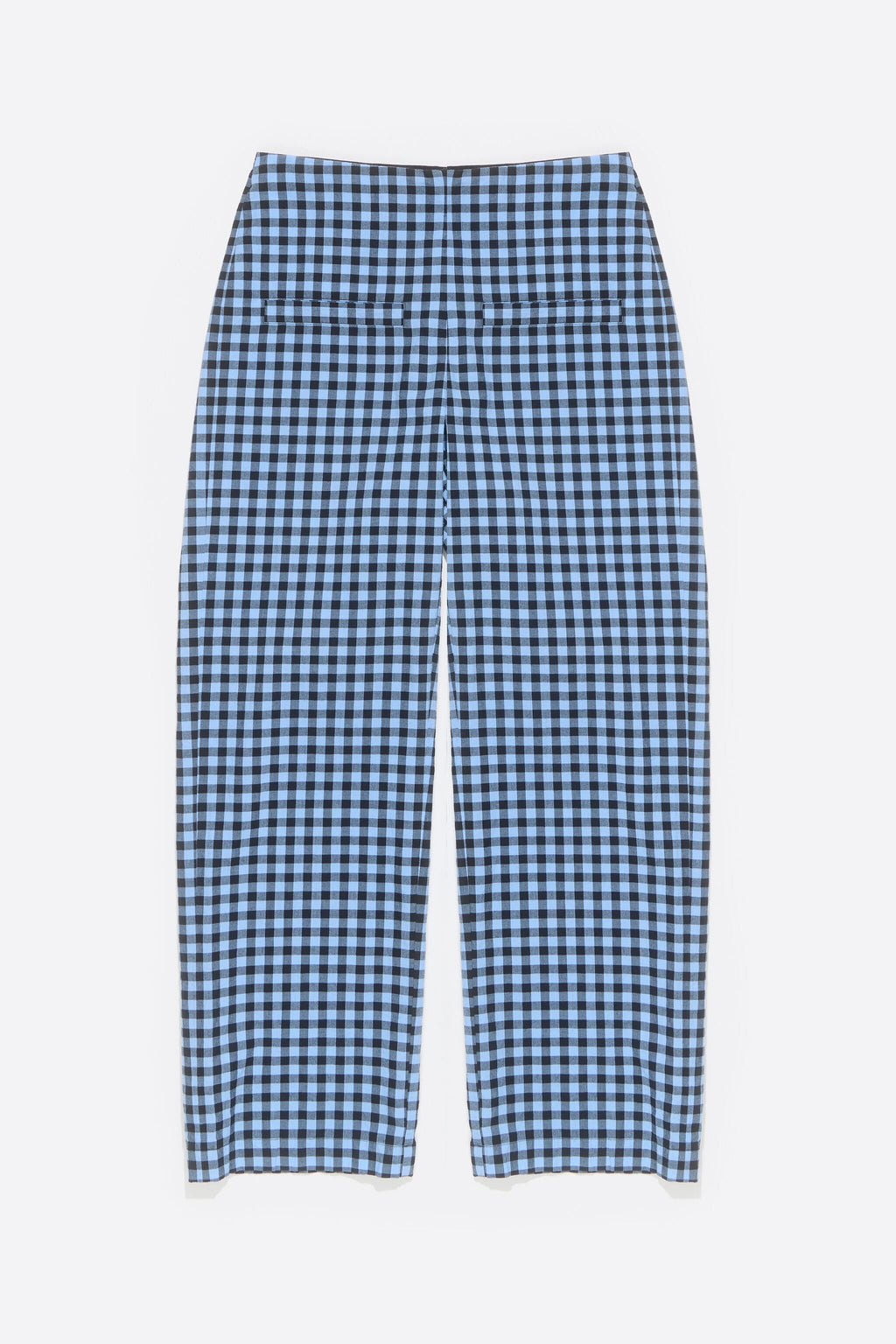 Powder blue checked textured straight trousers