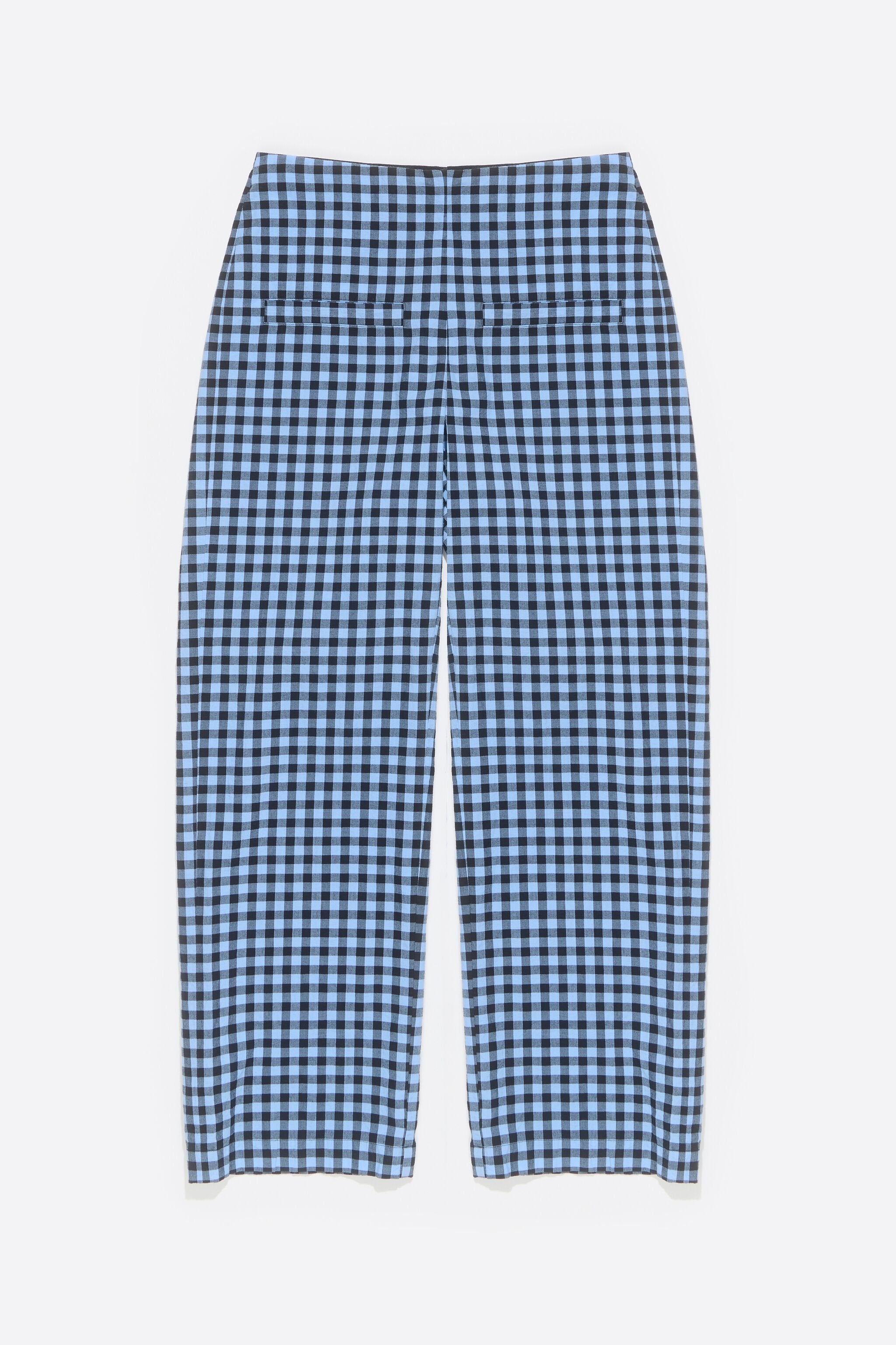 Powder blue checked textured straight trousers