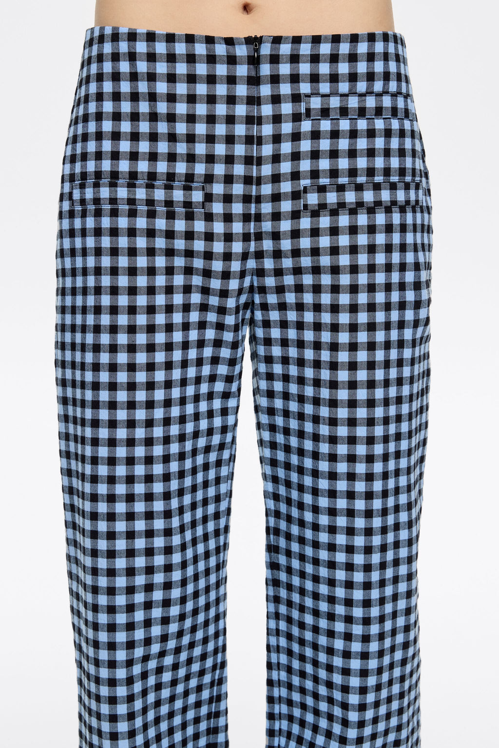 Powder blue checked textured straight trousers