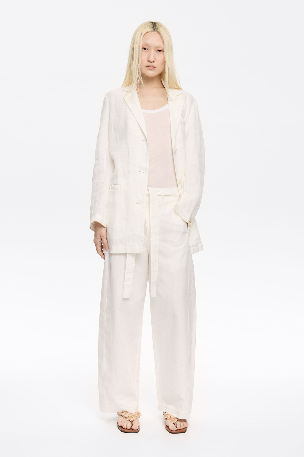 Ivory linen barrel trousers