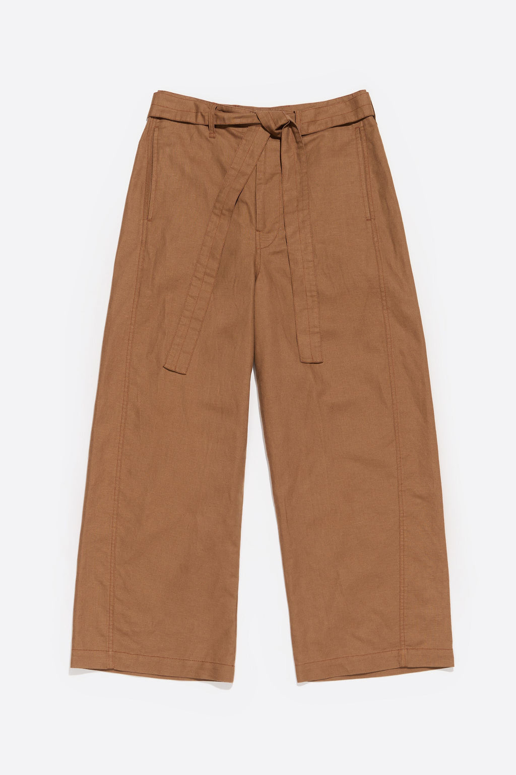 Light brown linen barrel trousers