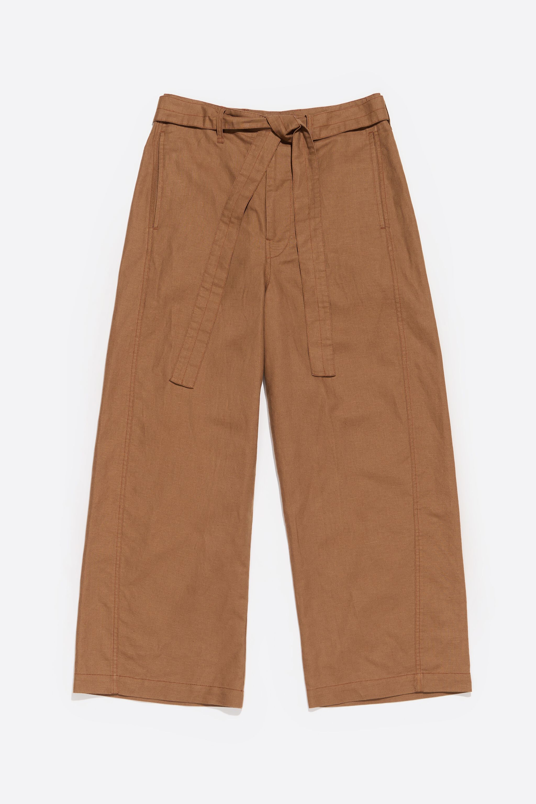 Light brown linen barrel trousers