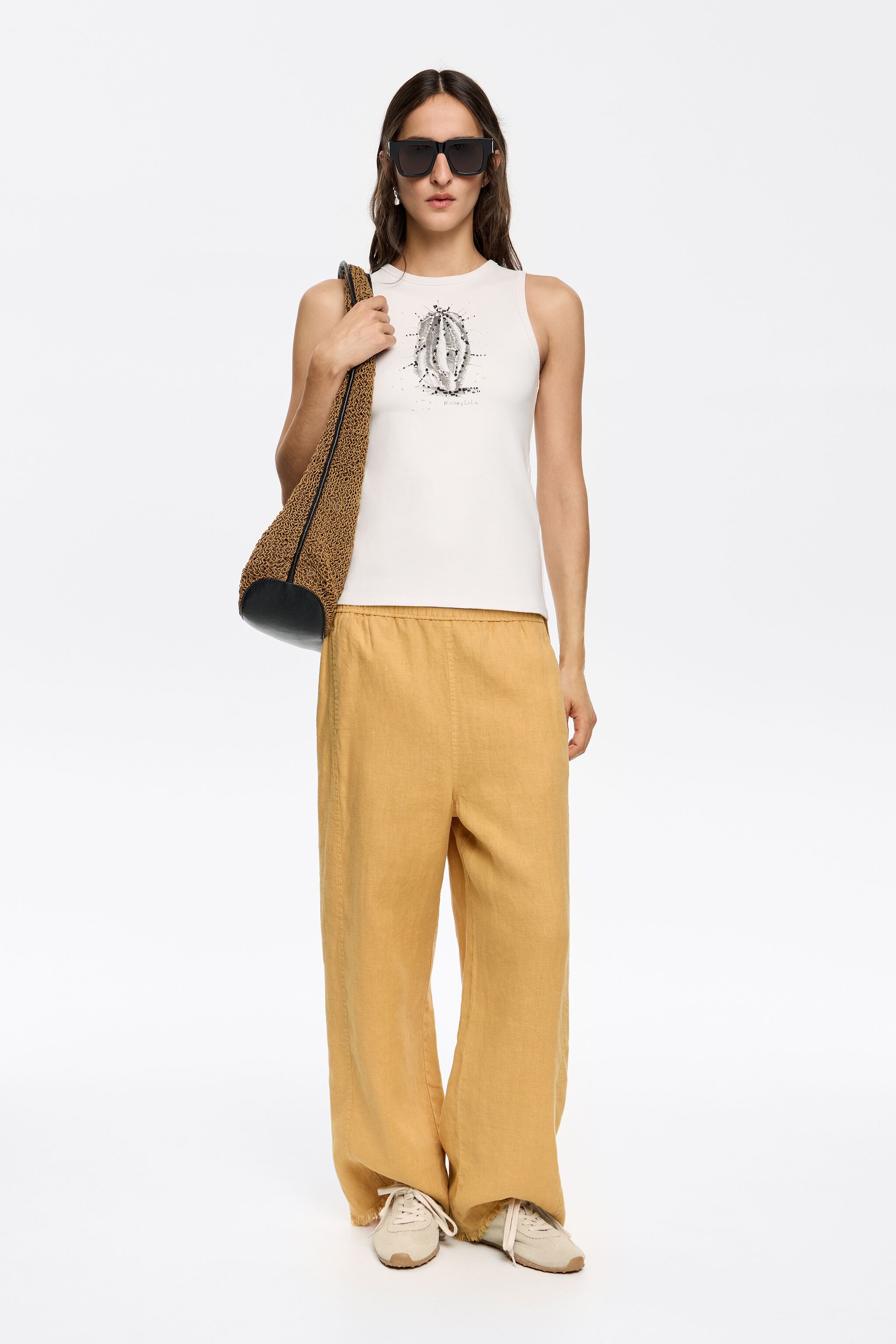 Mustard linen jogger trousers