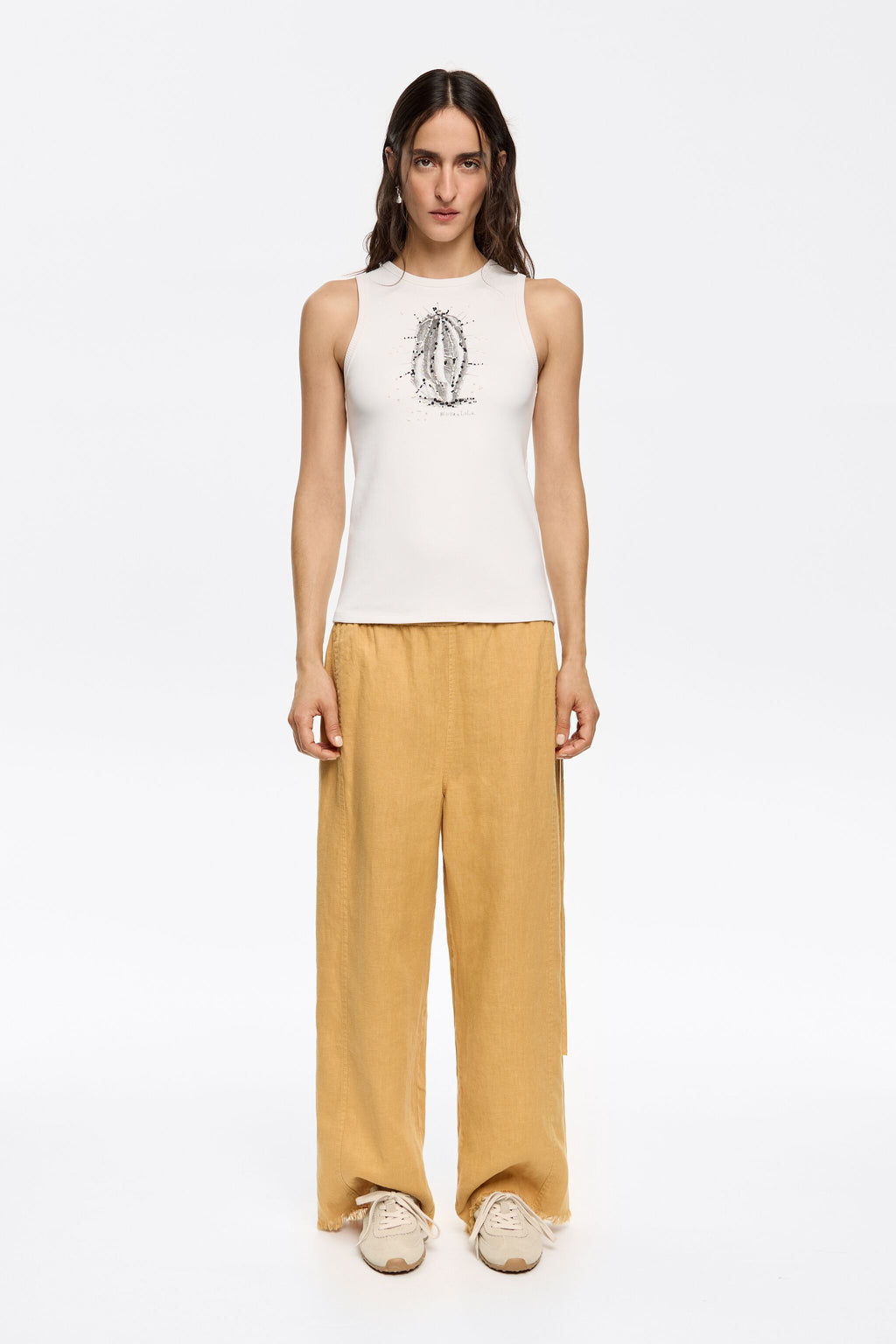 Mustard linen jogger trousers