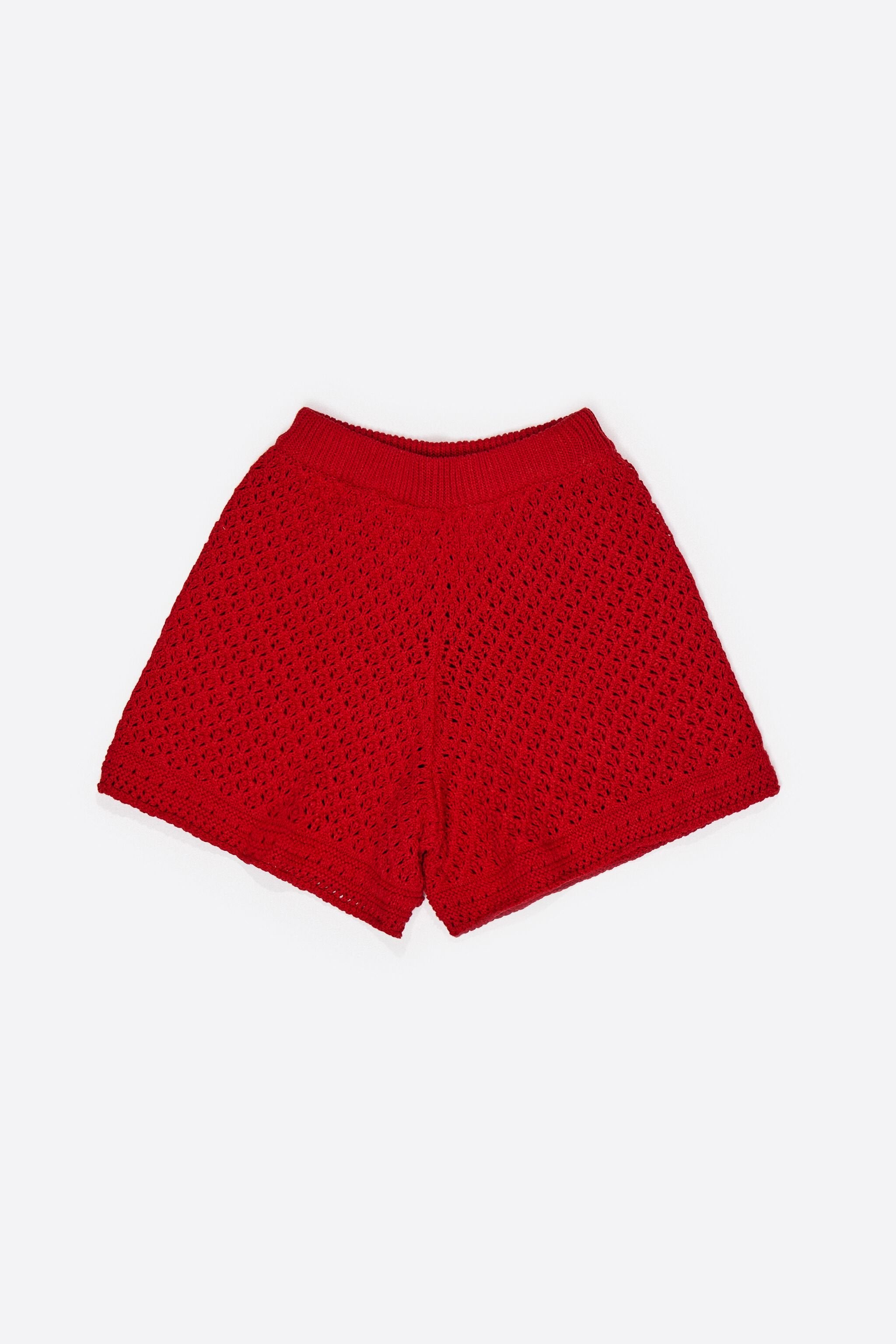 Red crochet shorts