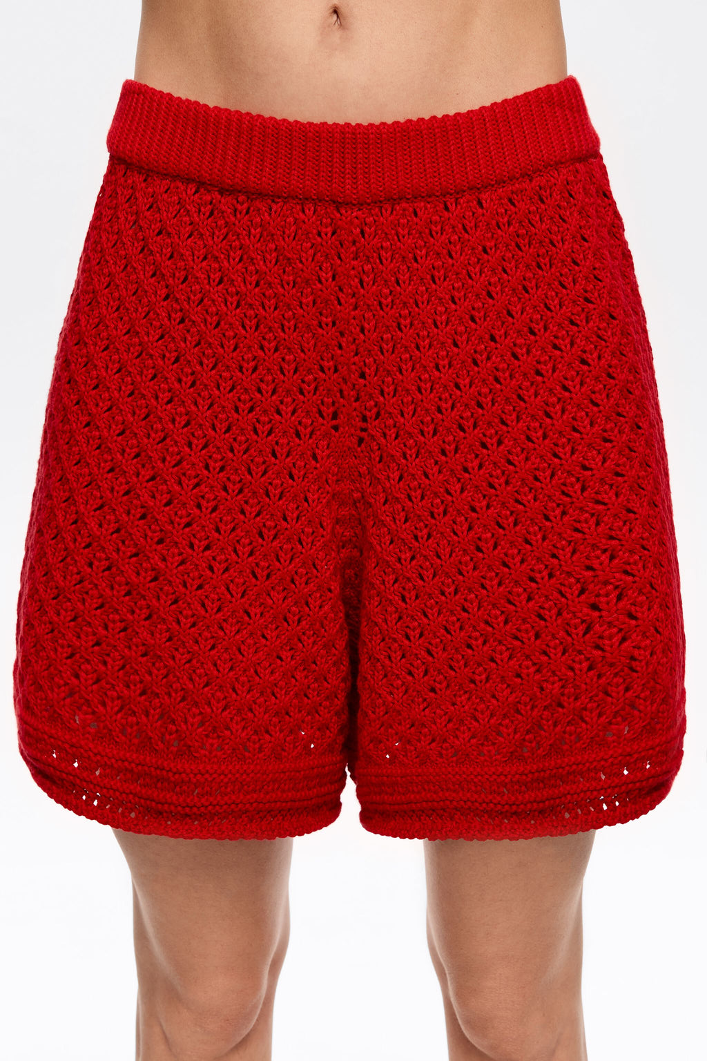Red crochet shorts