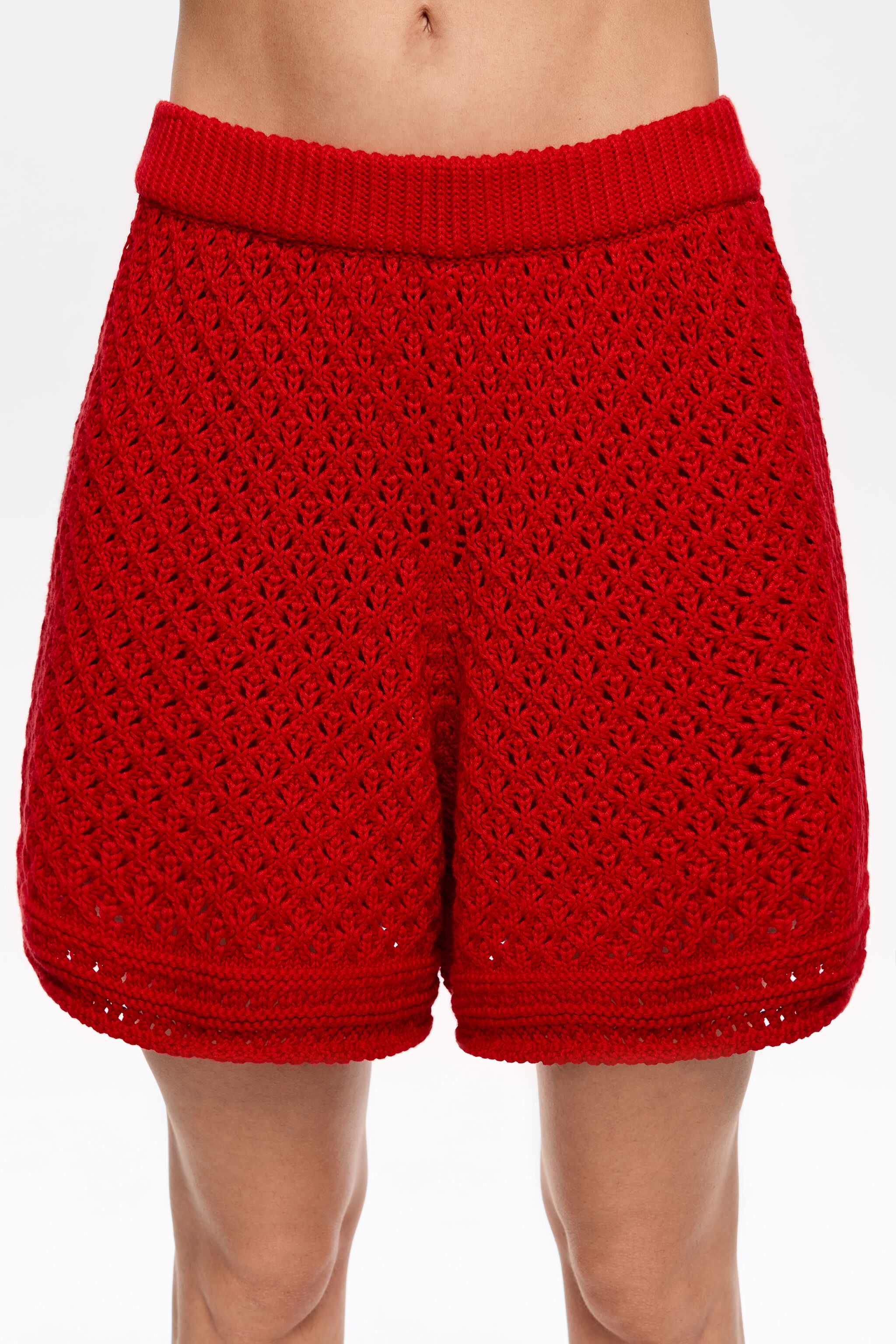 Red crochet shorts