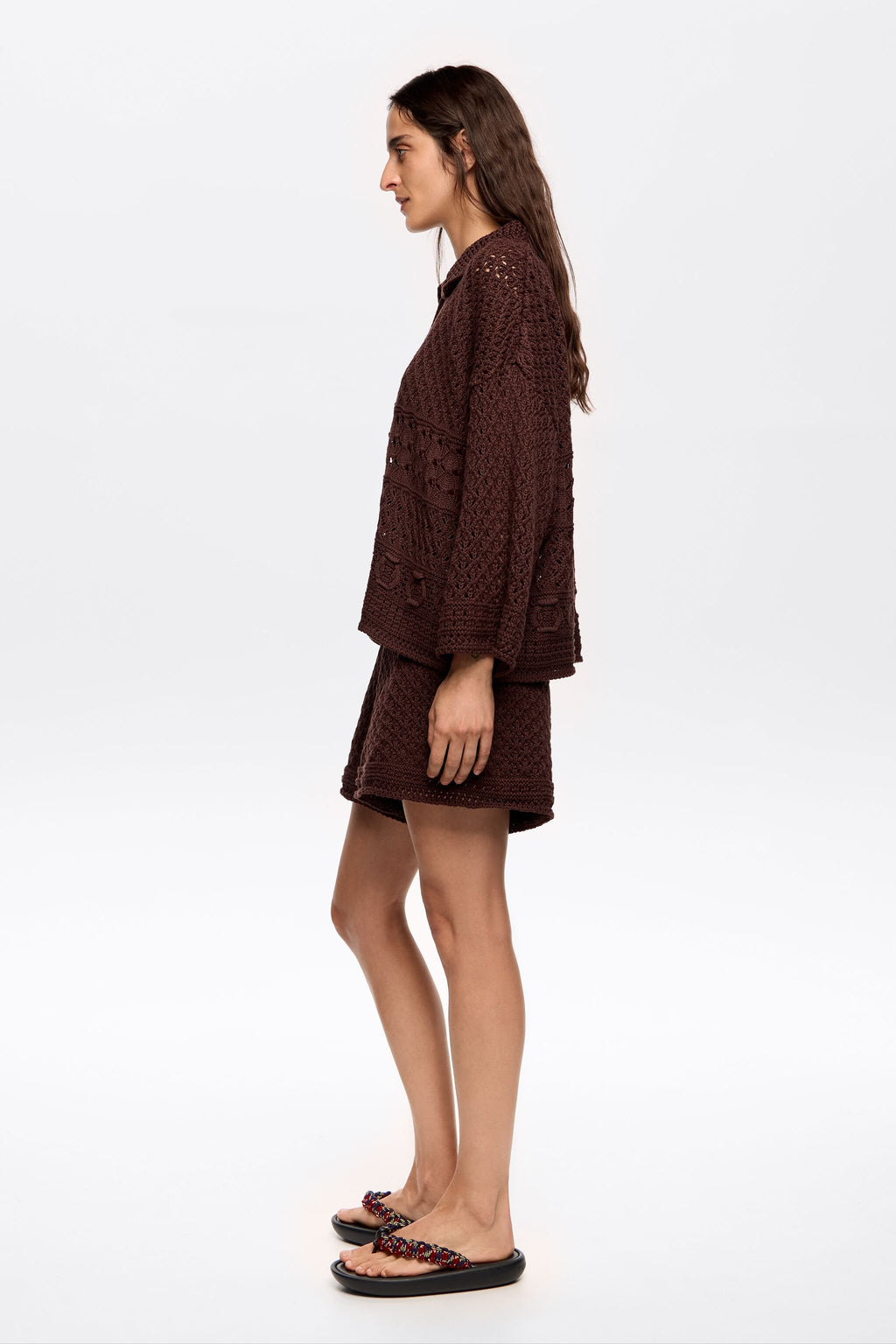 Dark brown crochet shorts