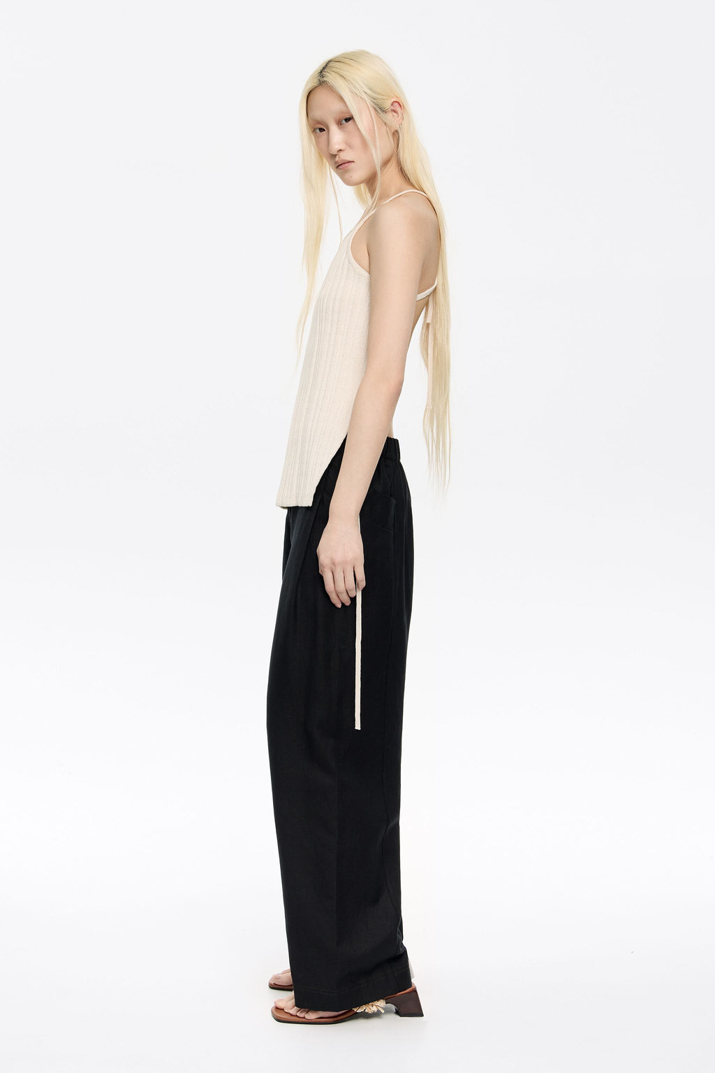 Black linen darted trousers
