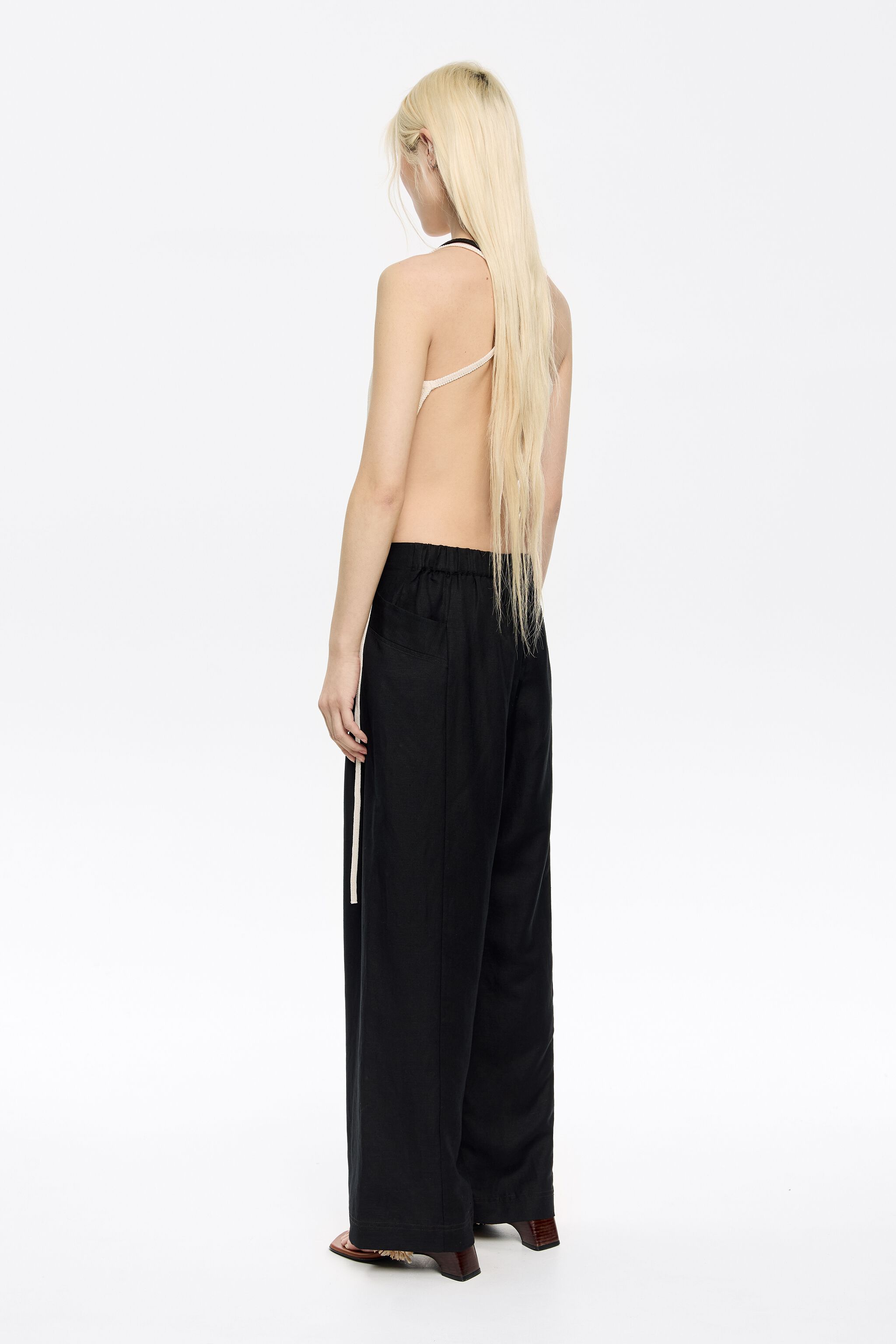 Black linen darted trousers